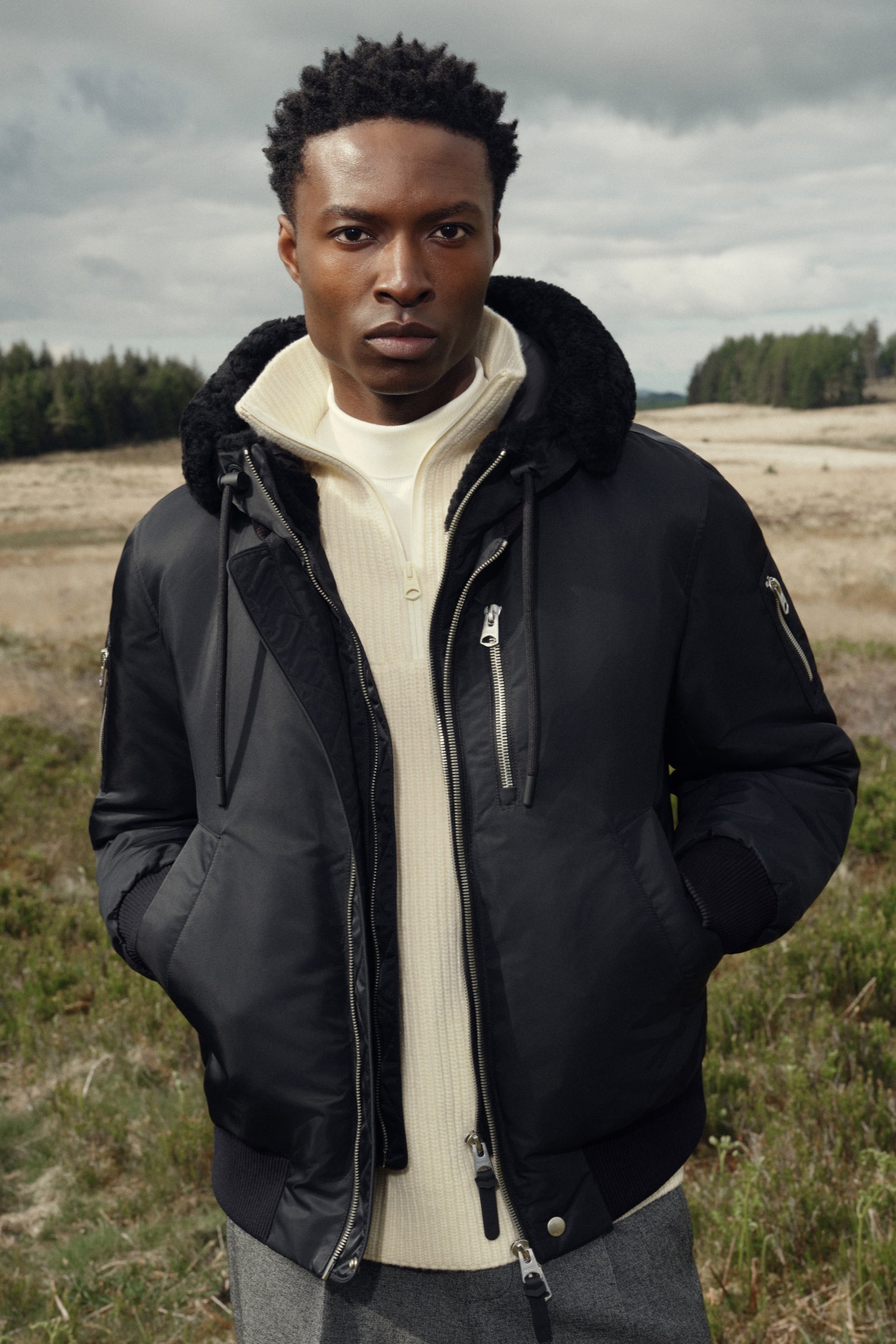 AUGUST-Z Bomber jacket with shearling-trimmed hood for Men