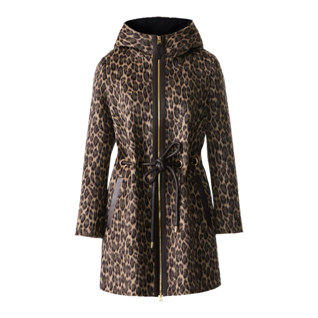 BLITHE-A Leopard Jacquard Wool Coat for Women | Mackage US