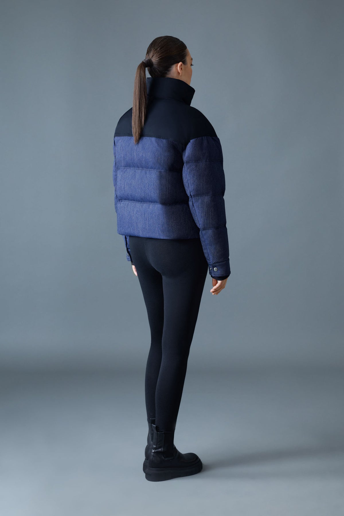 BRIGIT-DNM Quilted Denim Down Jacket with Contrast Yoke for Women 