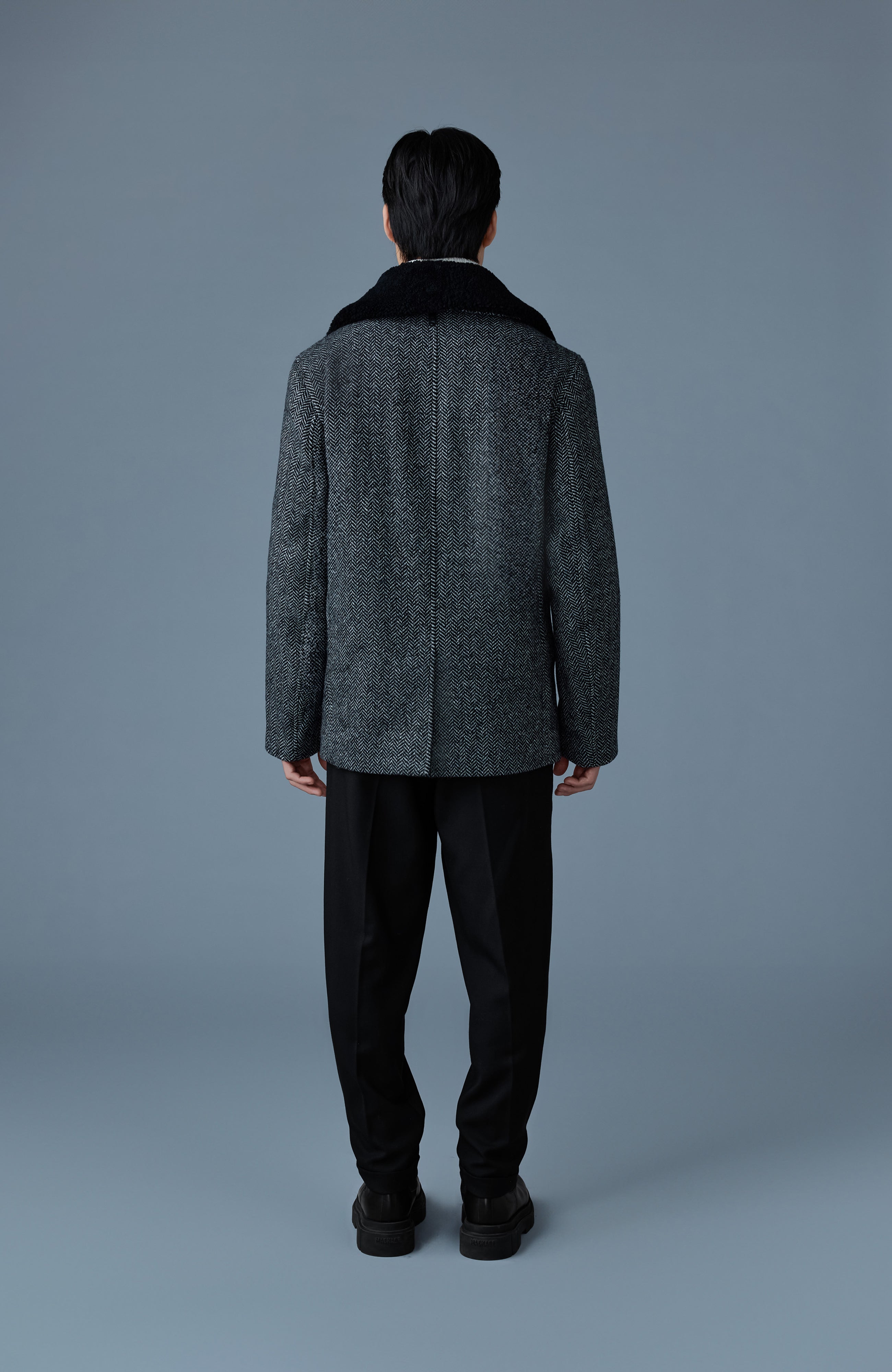 Cole-HB, wool herringbone jacket with shearling collar | Mackage® US