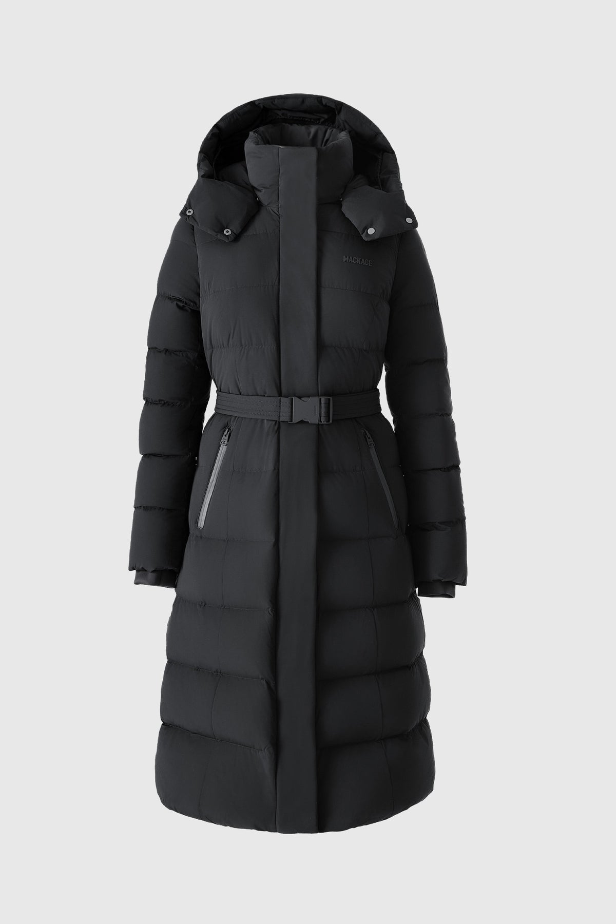 CORALIA-CITY Belted Recycled Down Coat with Storm Visor for Women 