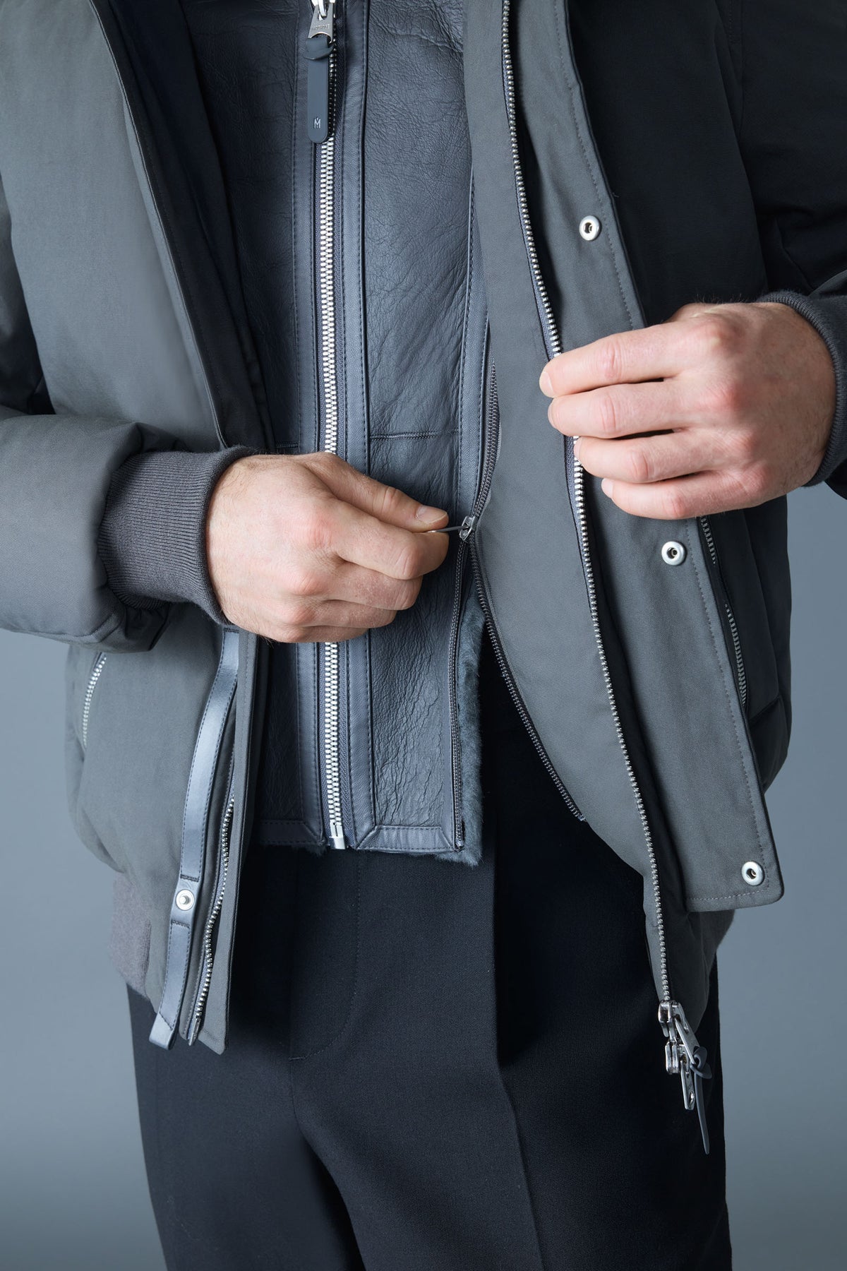 IKER-Z 2-in-1 Down Bomber - removable Shearling Bib for Men 