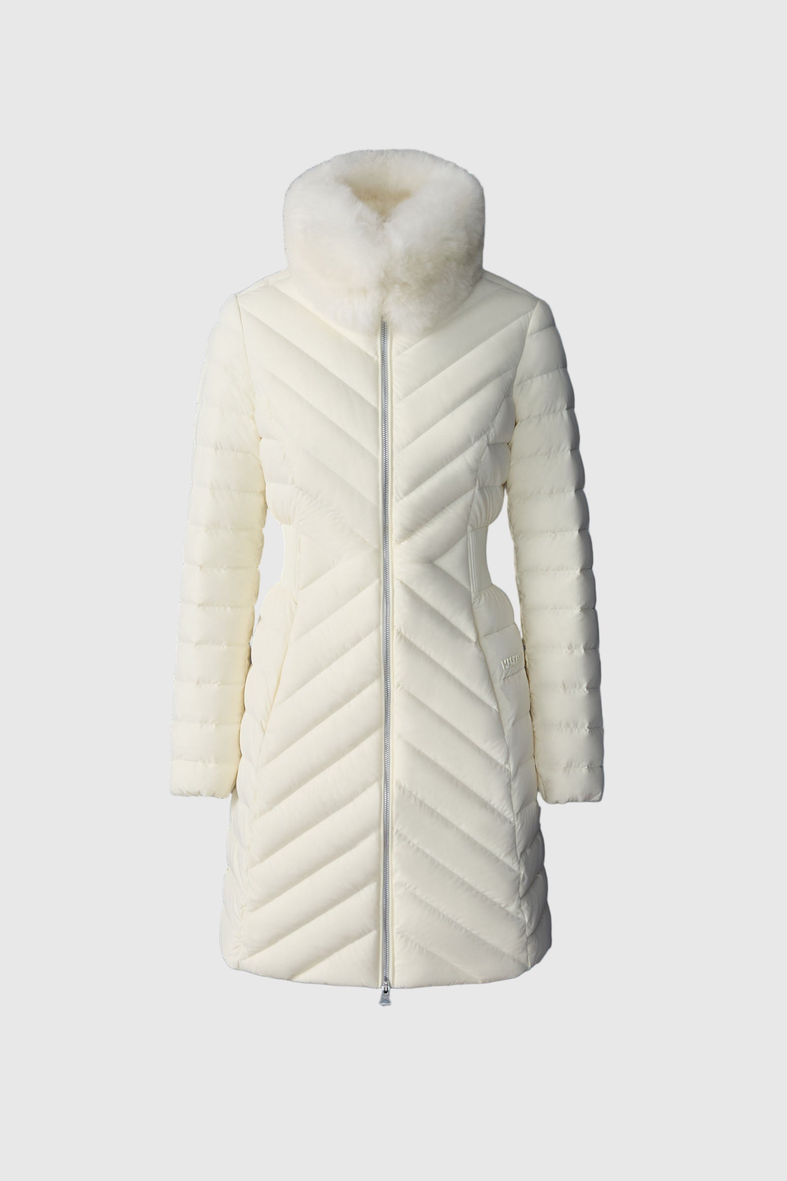 LYRIS Quilted Down Coat with Removable Shearling Collar for Women