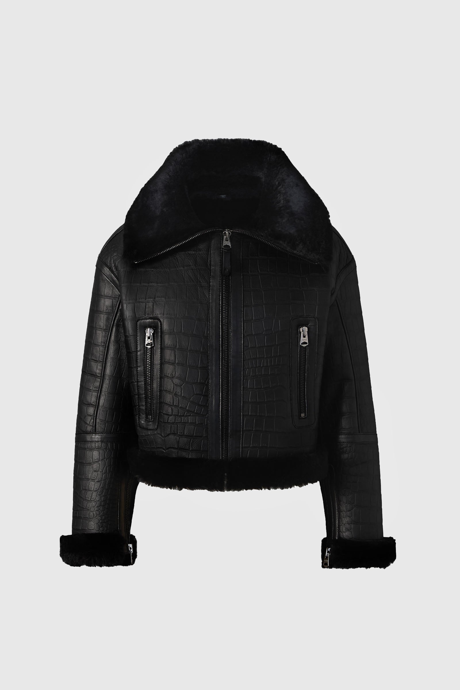 MAXOU Croc Embossed Oversized Shearling Jacket for Women | Mackage® US