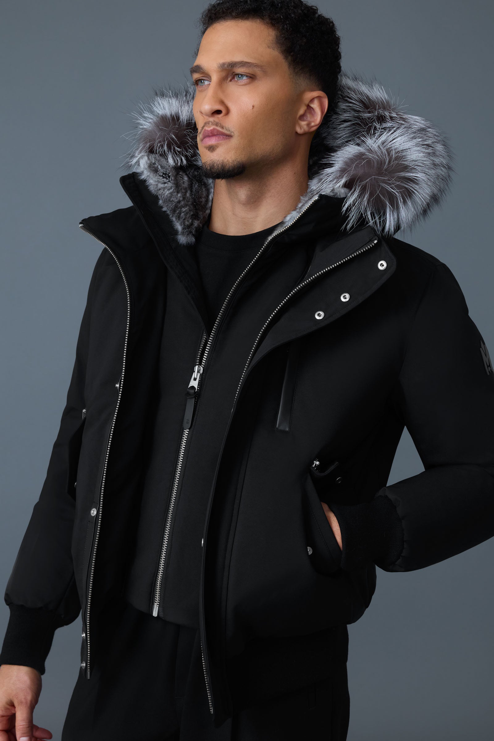 Dixon-X, 2-in-1 Nordic Tech down bomber with silver fox fur for