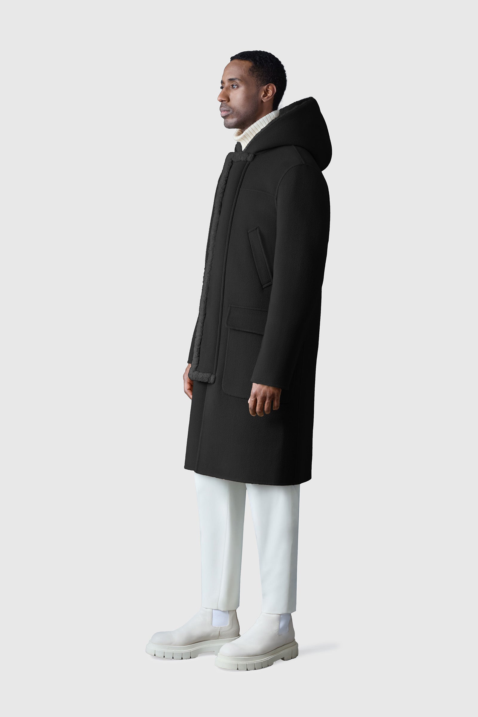 ABRAHAM heavy double face wool long hooded coat | Mackage® US
