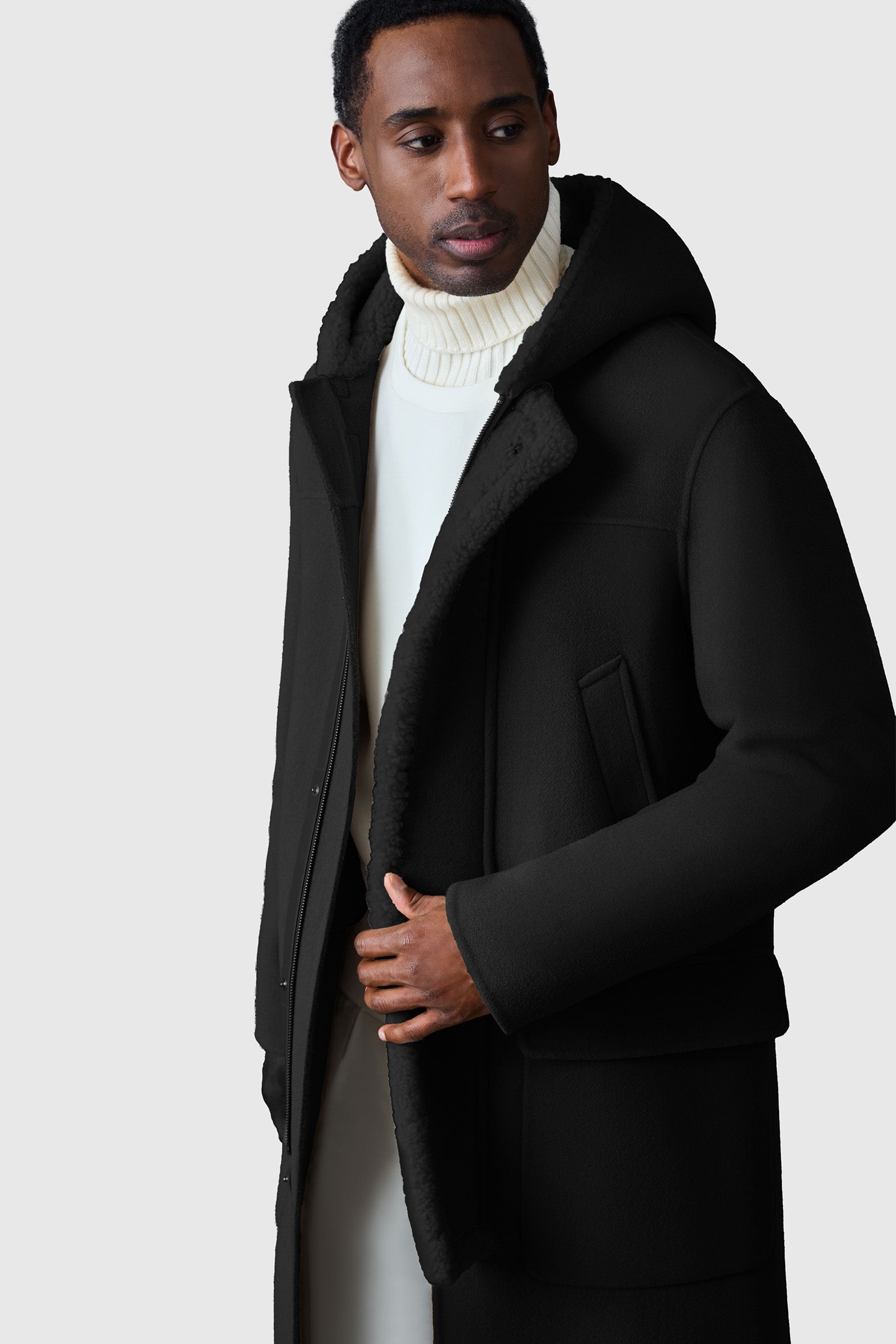 Abraham, heavy double face wool long hooded coat | Mackage® US