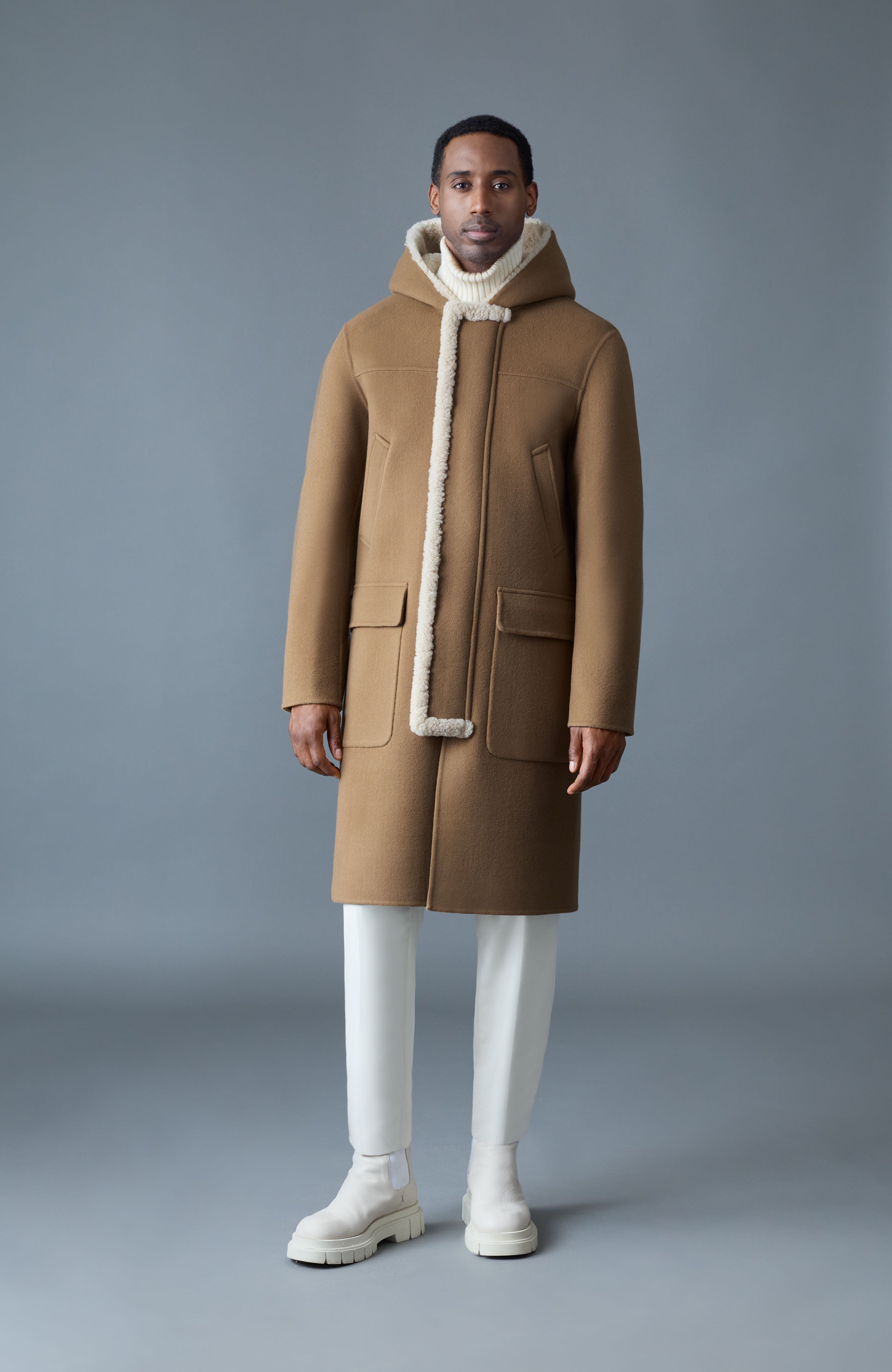 Abraham, heavy double face wool long hooded coat | Mackage® US