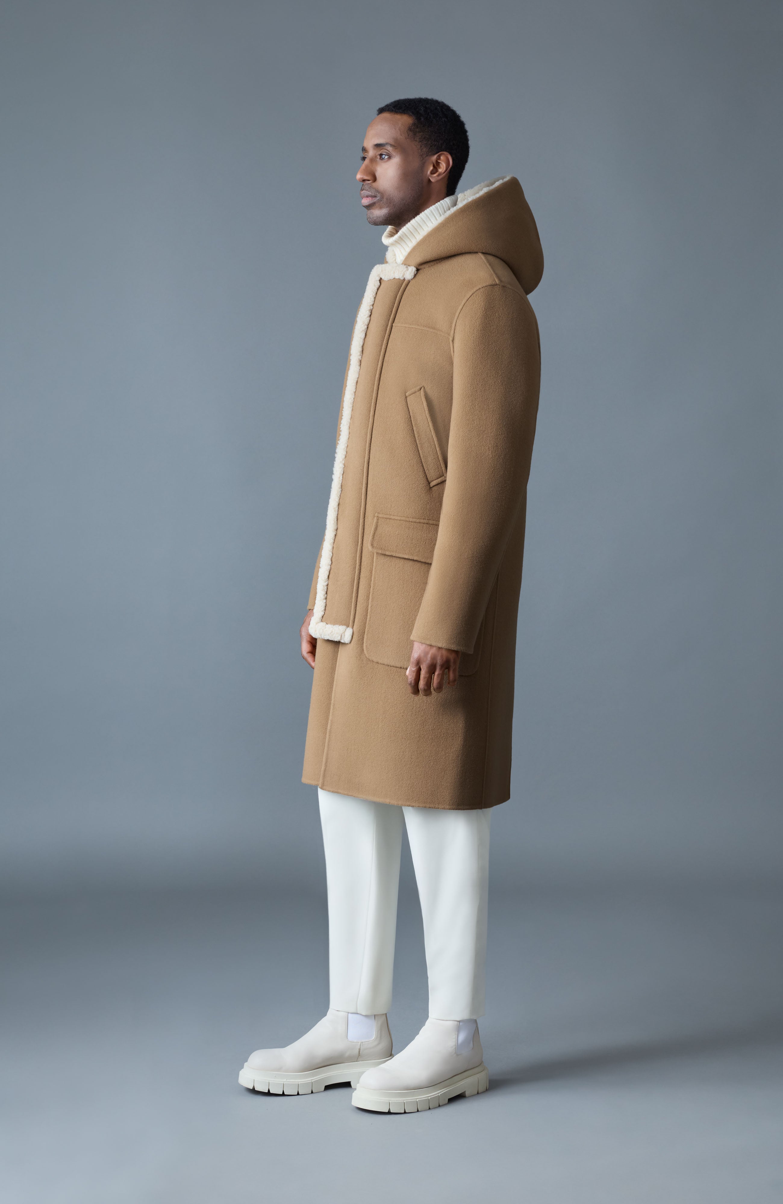 ABRAHAM heavy double face wool long hooded coat | Mackage® US