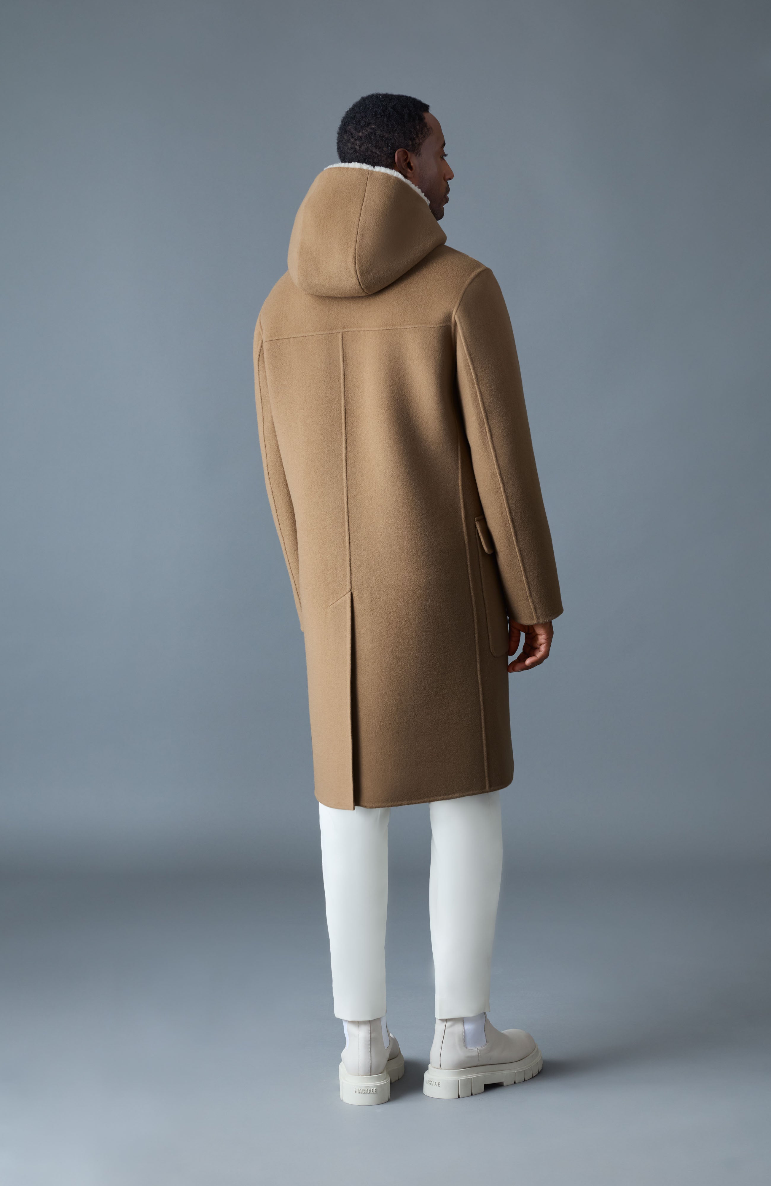 Abraham, heavy double face wool long hooded coat | Mackage® US