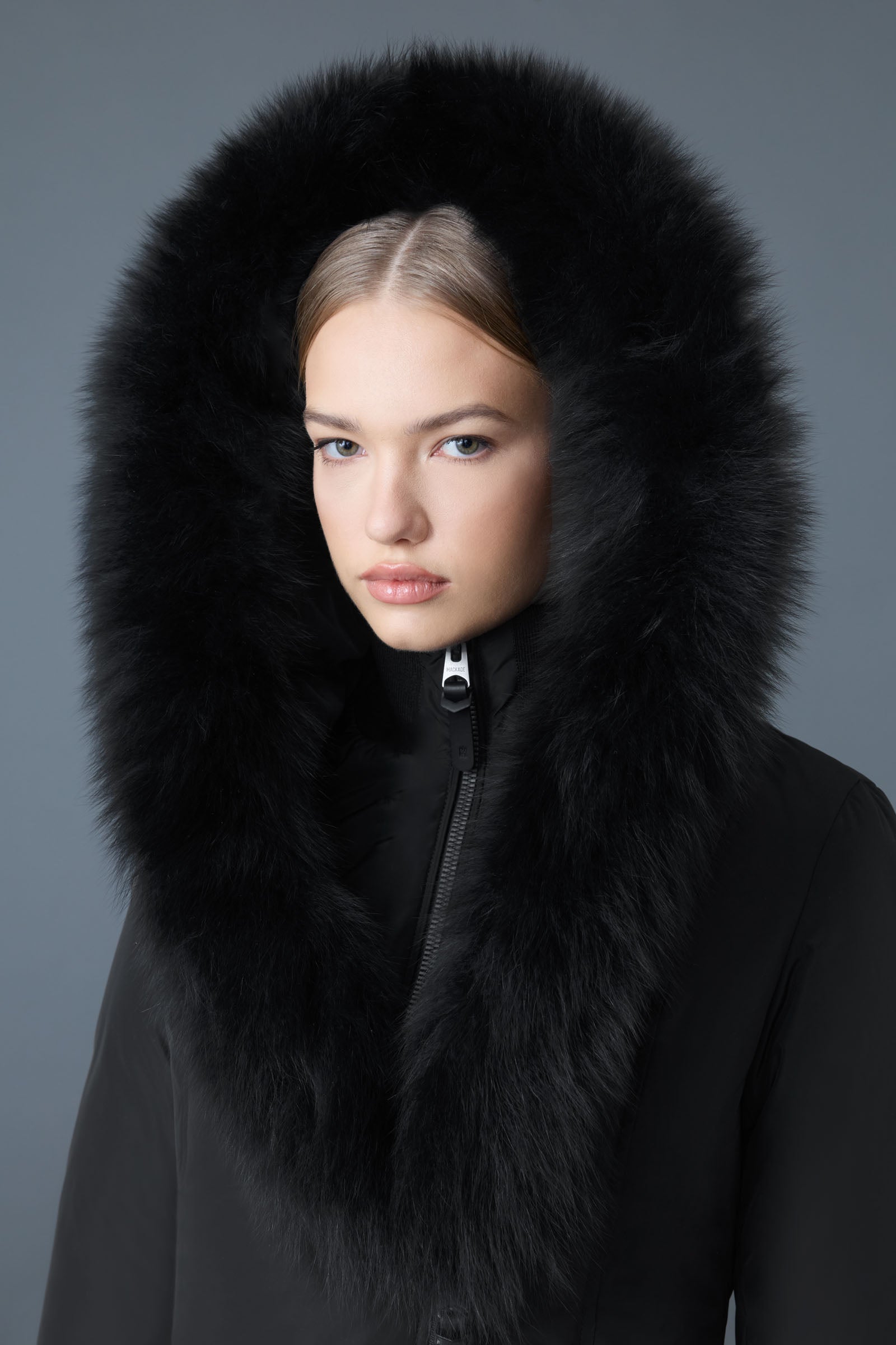 ADALI-BX Down coat with blue fur for Women | Mackage® US