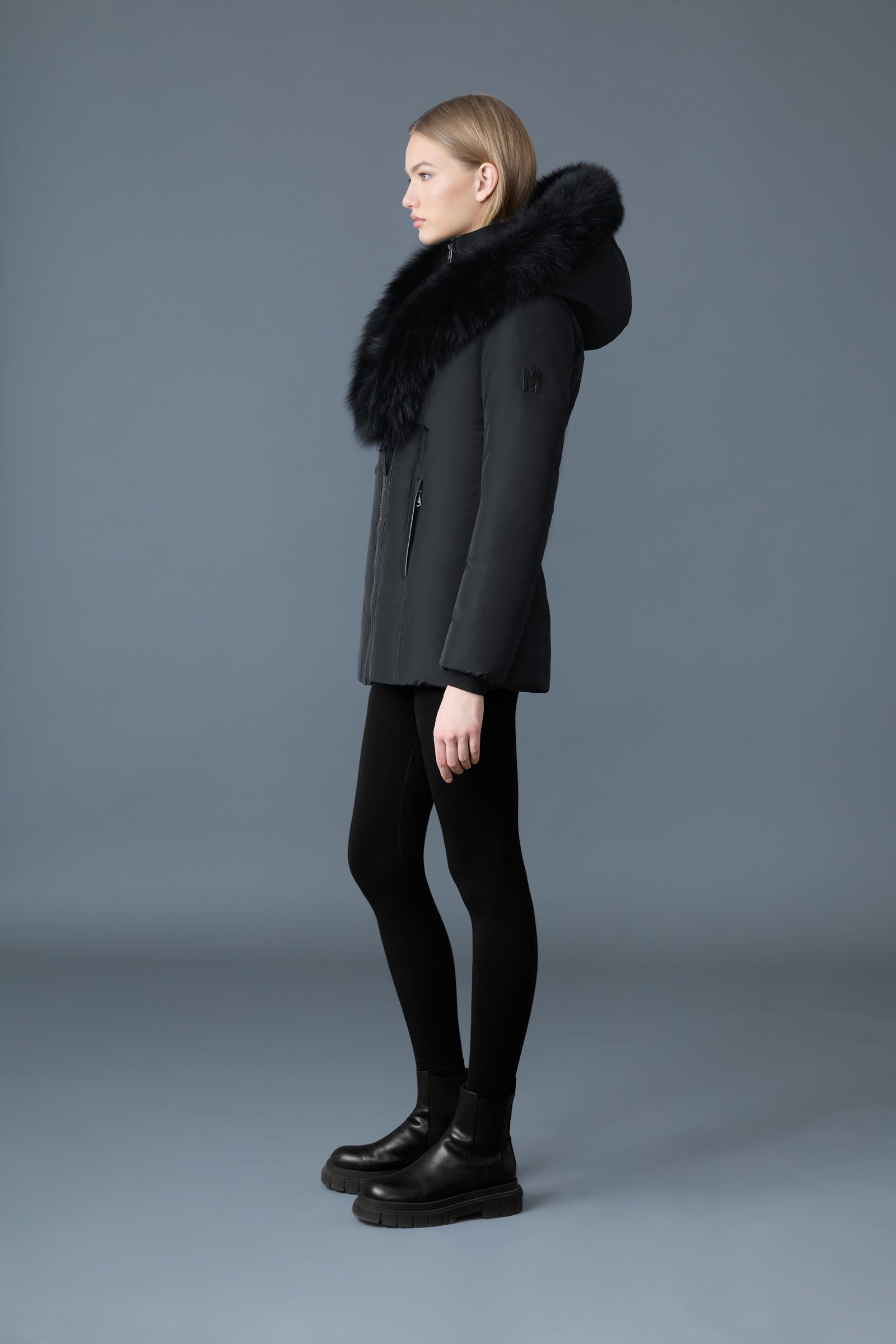 ADALI-BX Down coat with blue fur for Women | Mackage® US