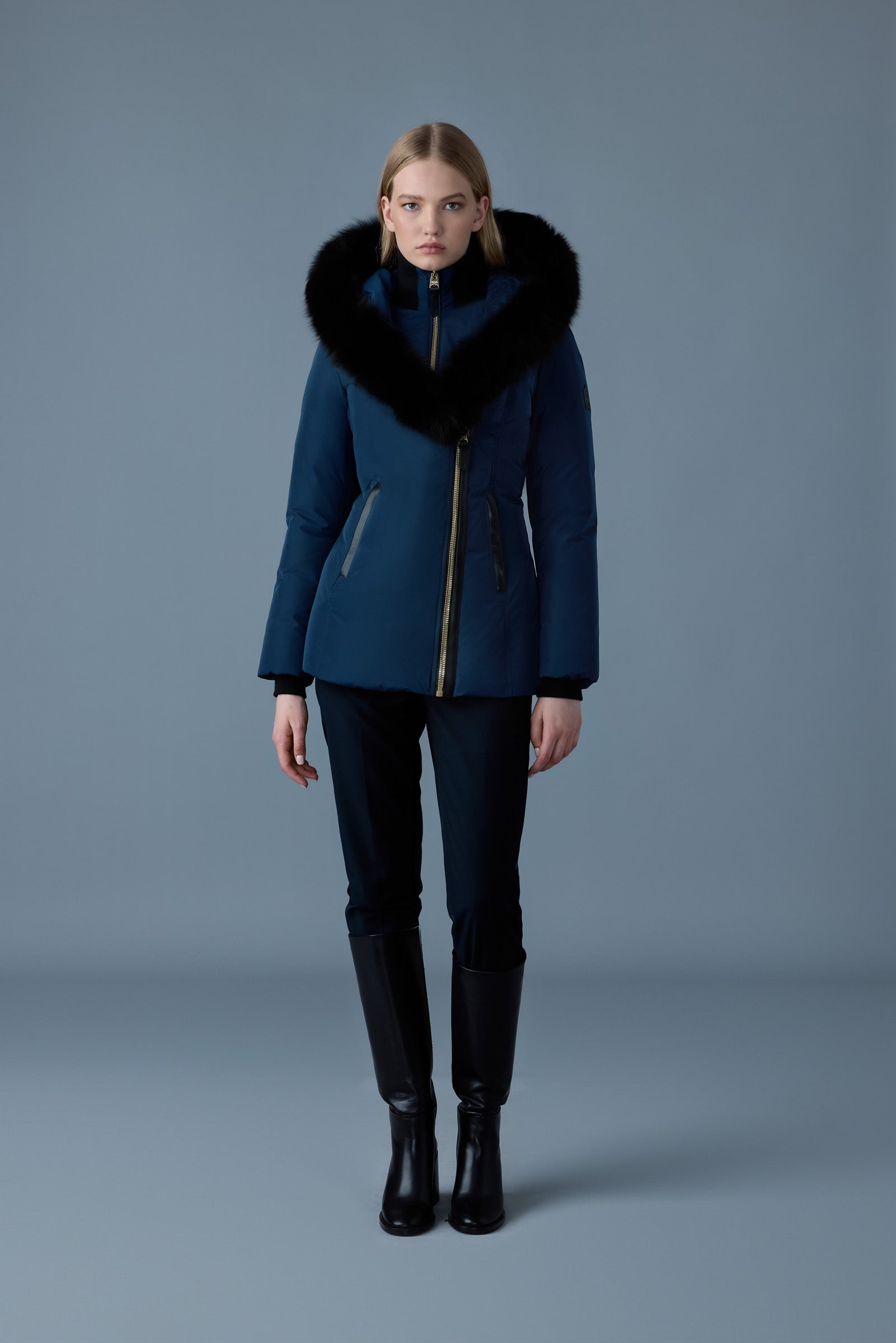 ADALI-BX Down coat with blue fur for Women | Mackage® US