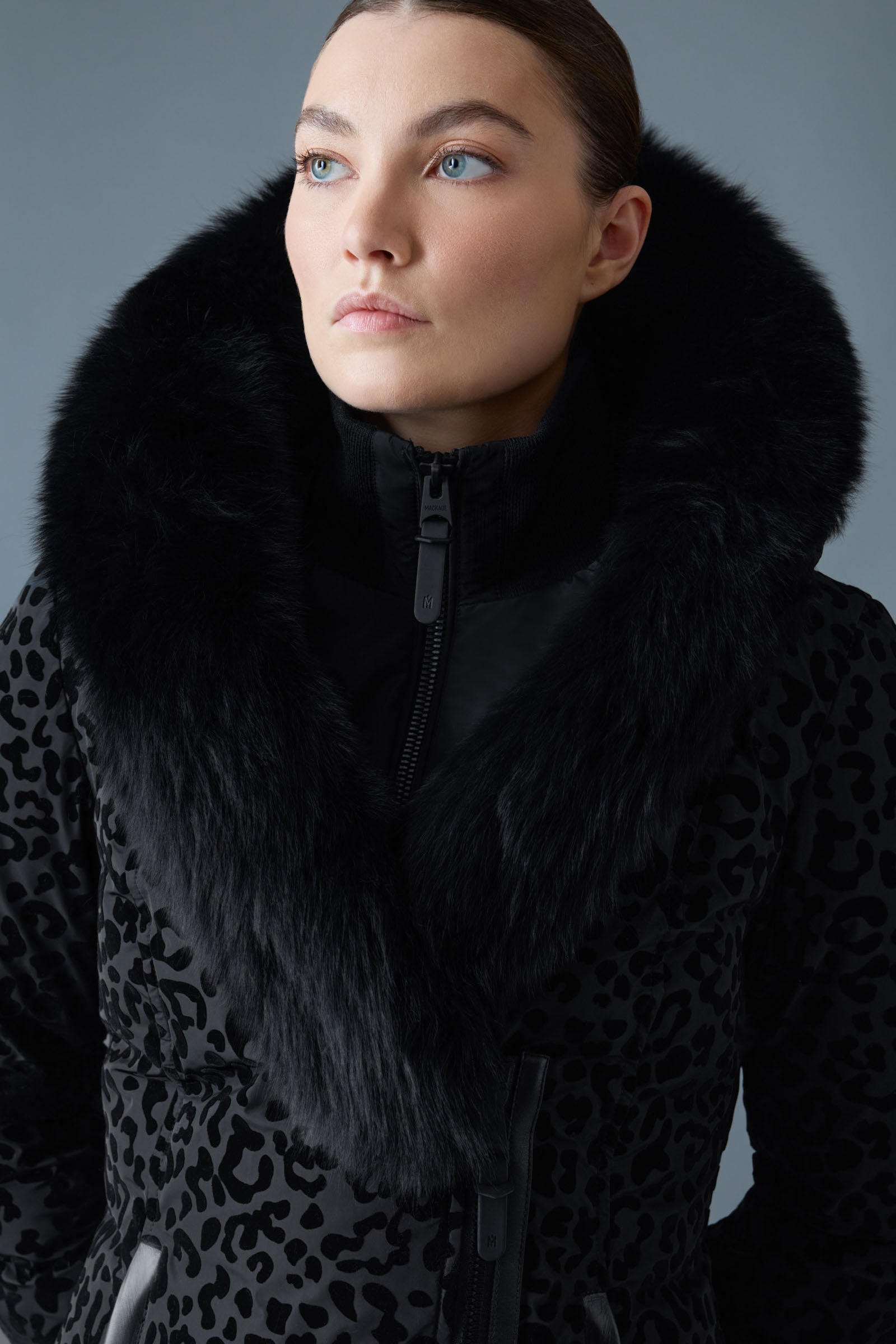 ADALI-FLP Down Coat with Natural Fur Signature Mackage Collar for