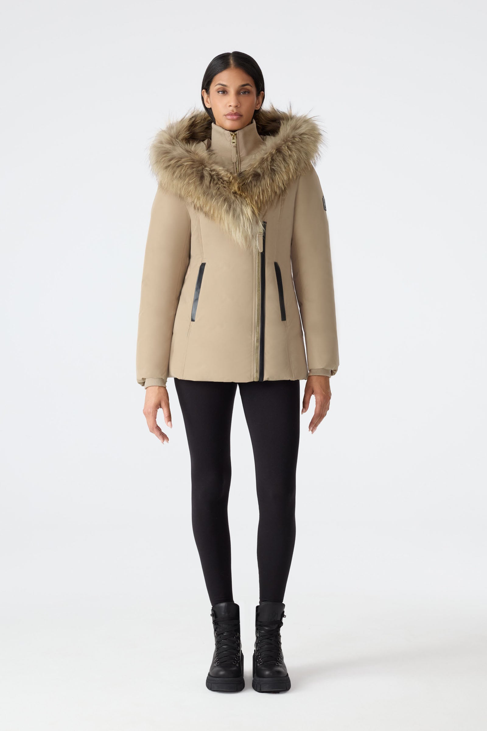 Adali-F, Down coat with natural fur Signature Mackage Collar for