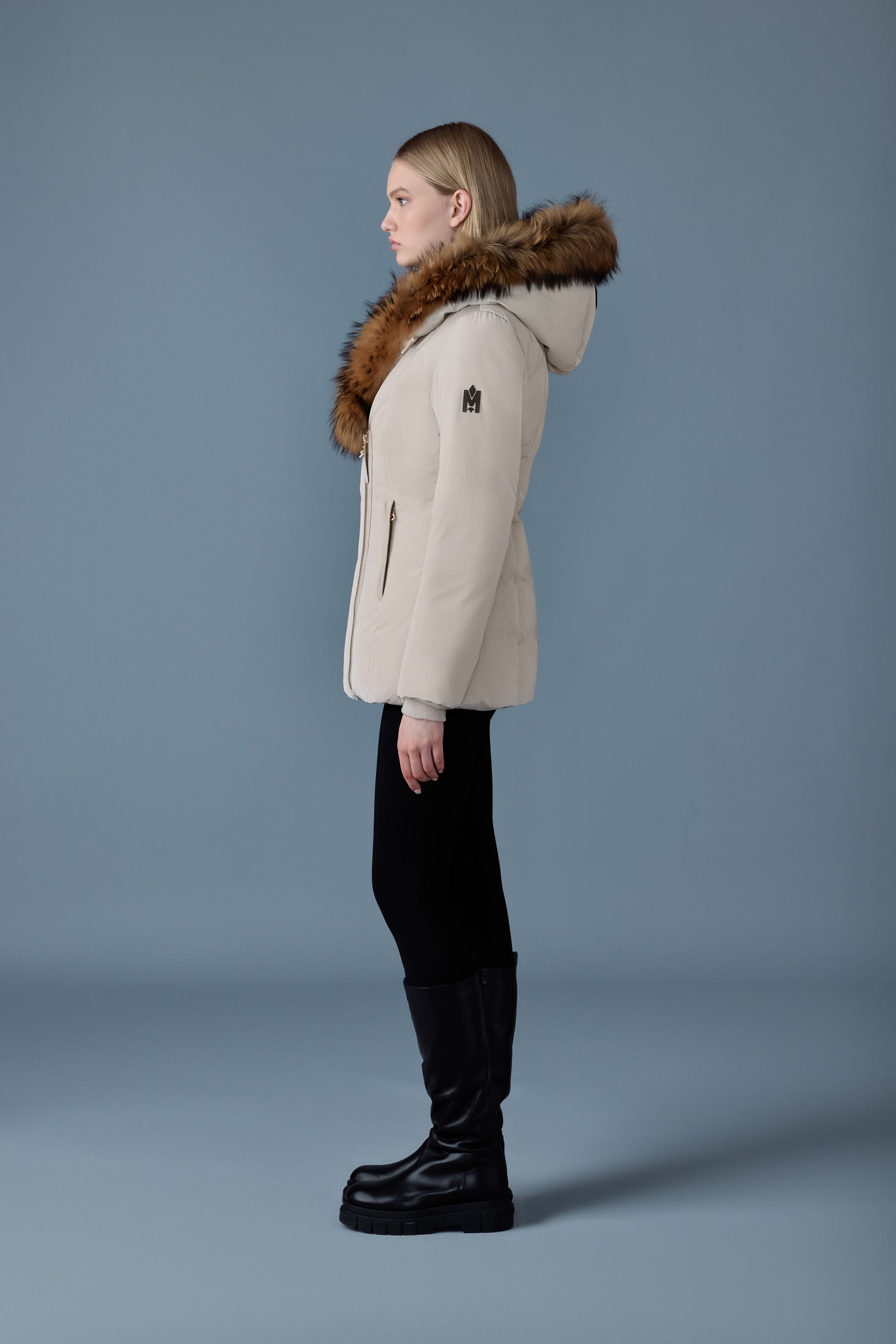 Adali-F, Down coat with natural fur Signature Mackage Collar for