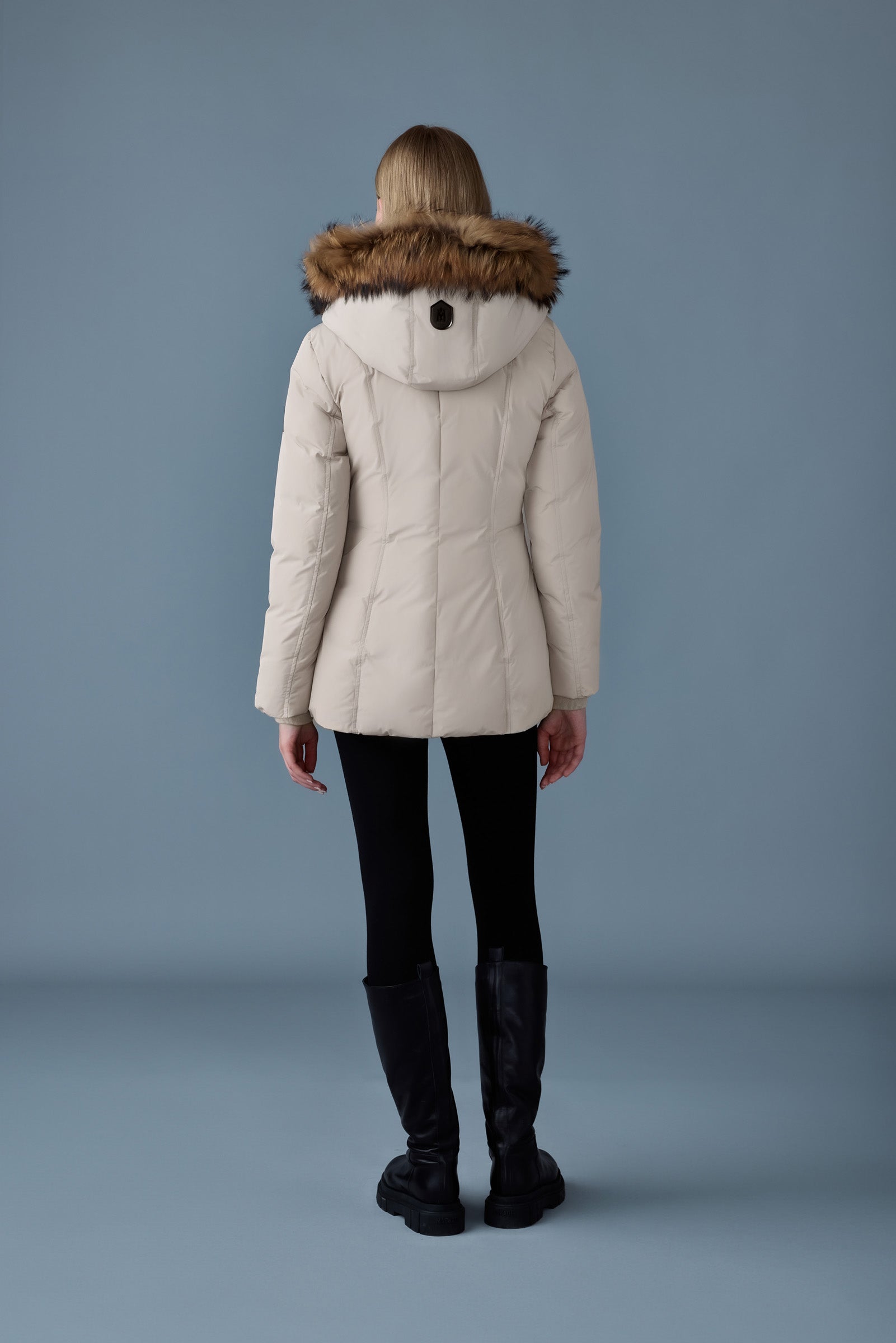 Adali-F, Down coat with natural fur Signature Mackage Collar