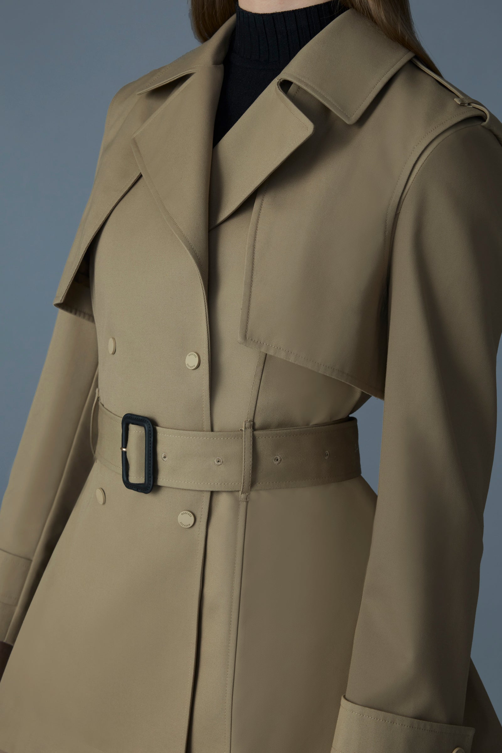 ADVA Mid-Length buckled belt trench | Mackage® US