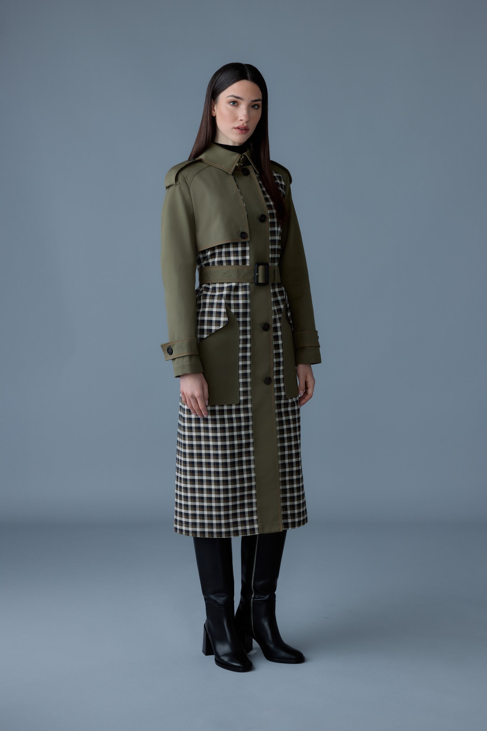 Akili-PL, single-breasted plaid trench coat | Mackage® US