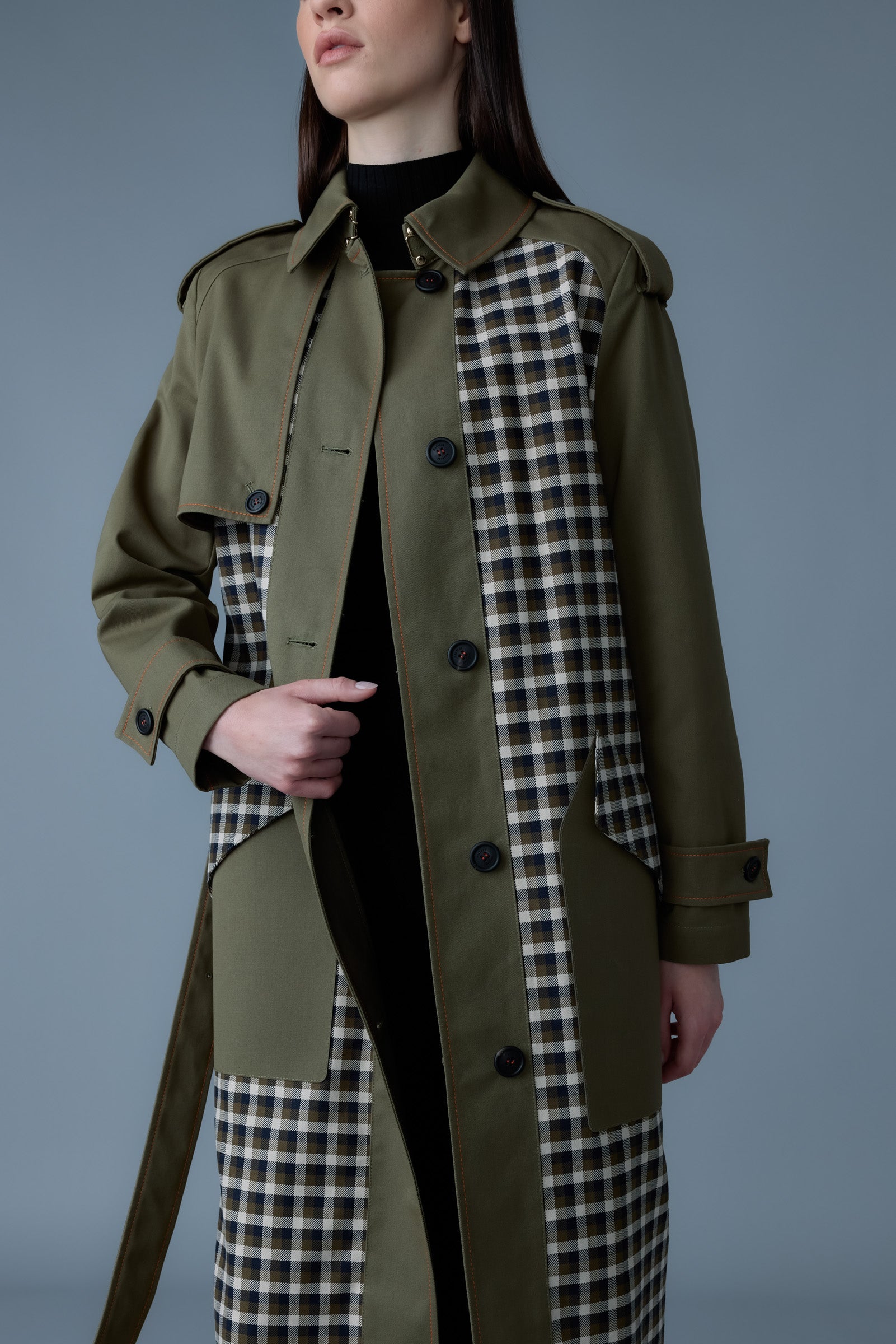 Akili-PL, single-breasted plaid trench coat | Mackage® US