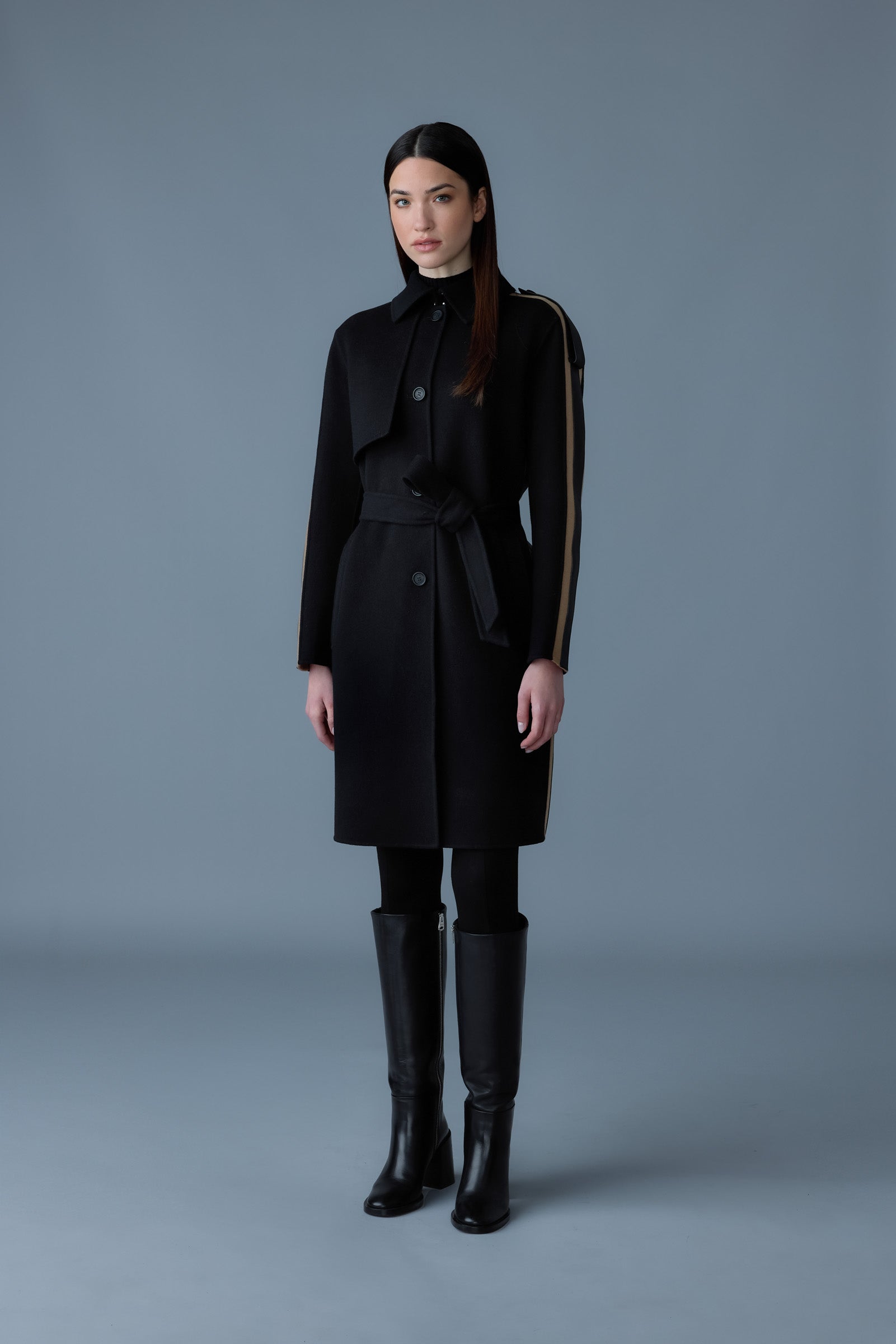 Aliza, double-face wool stripe trench coat | Mackage® US