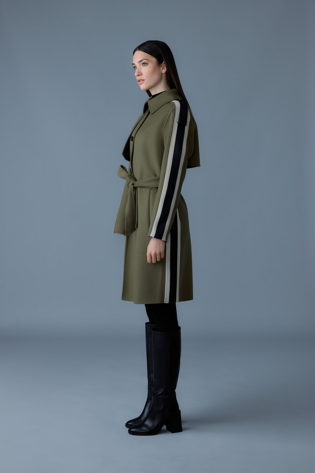 【Mackage】ALIZA ダブルフェイス ストライプトレンチコート Aliza, double-face wool stripe trench coat | Mackage® US