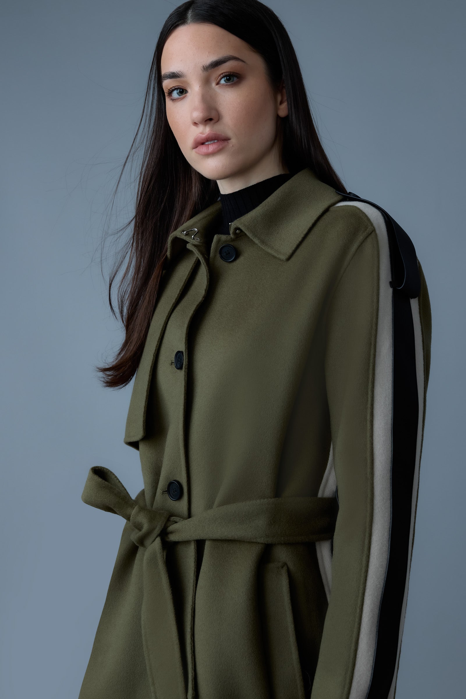 Aliza, double-face wool stripe trench coat | Mackage® US