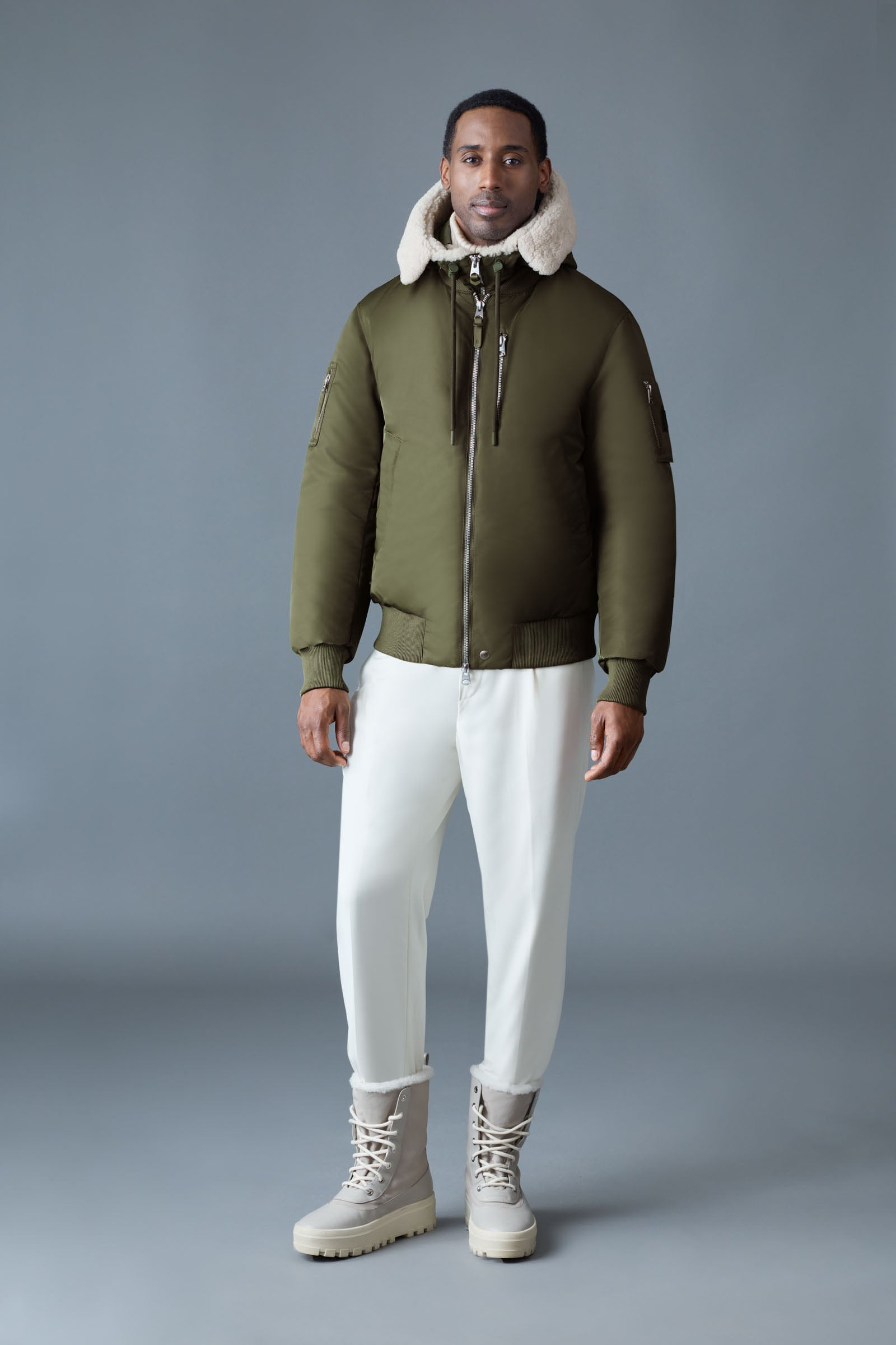 AUGUST Bomber jacket with shearling-trimmed hood for Men | Mackage® US