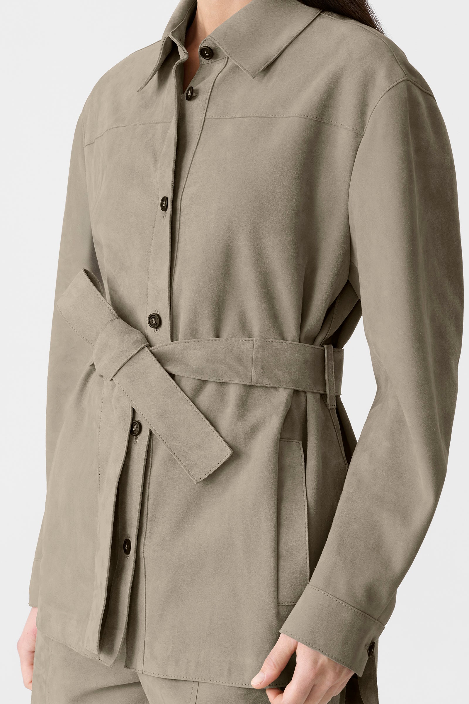AZALIA-SU Belted Suede Shirt Jacket for Women | Mackage® US