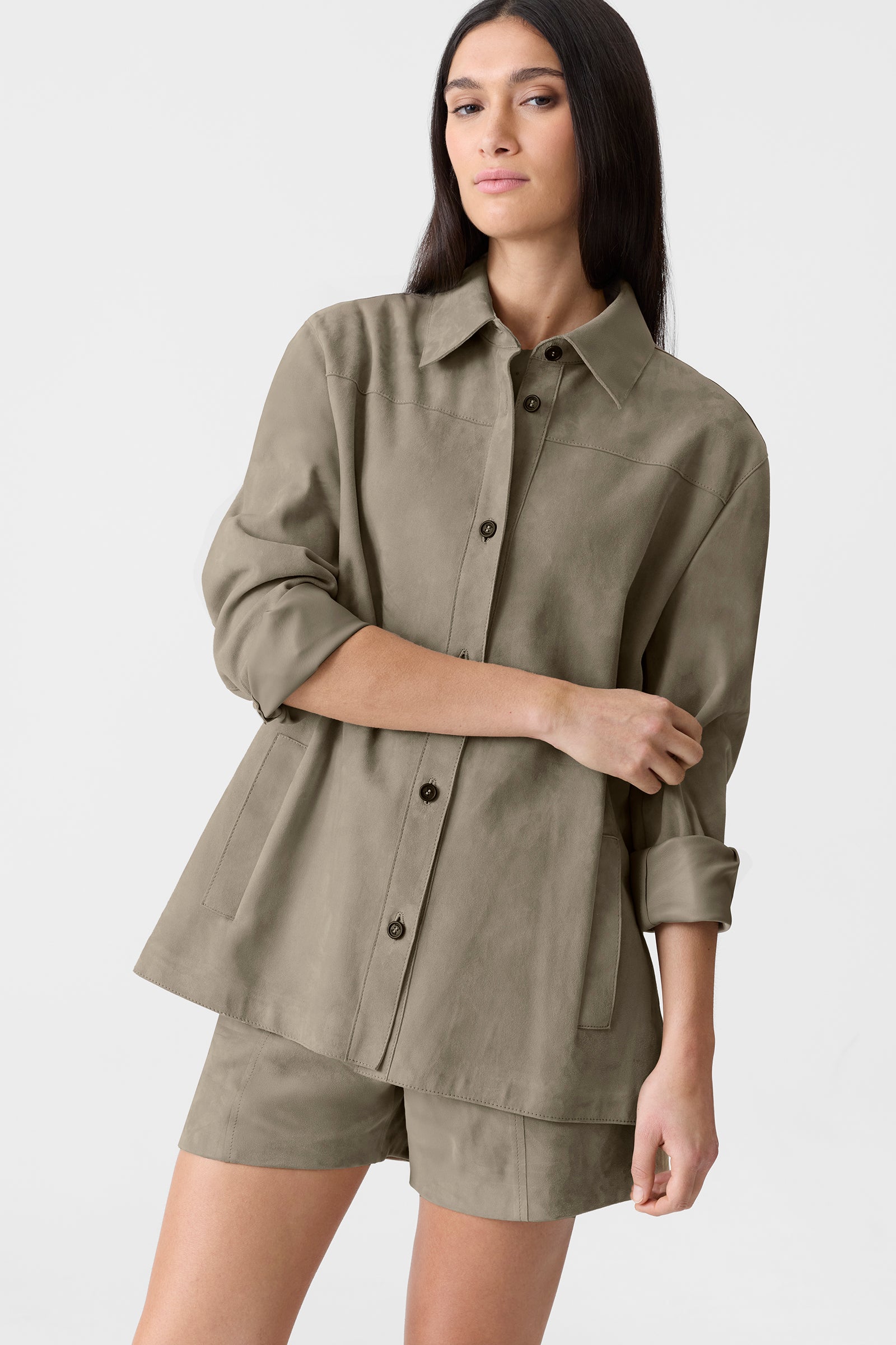AZALIA-SU Belted Suede Shirt Jacket for Women | Mackage® US