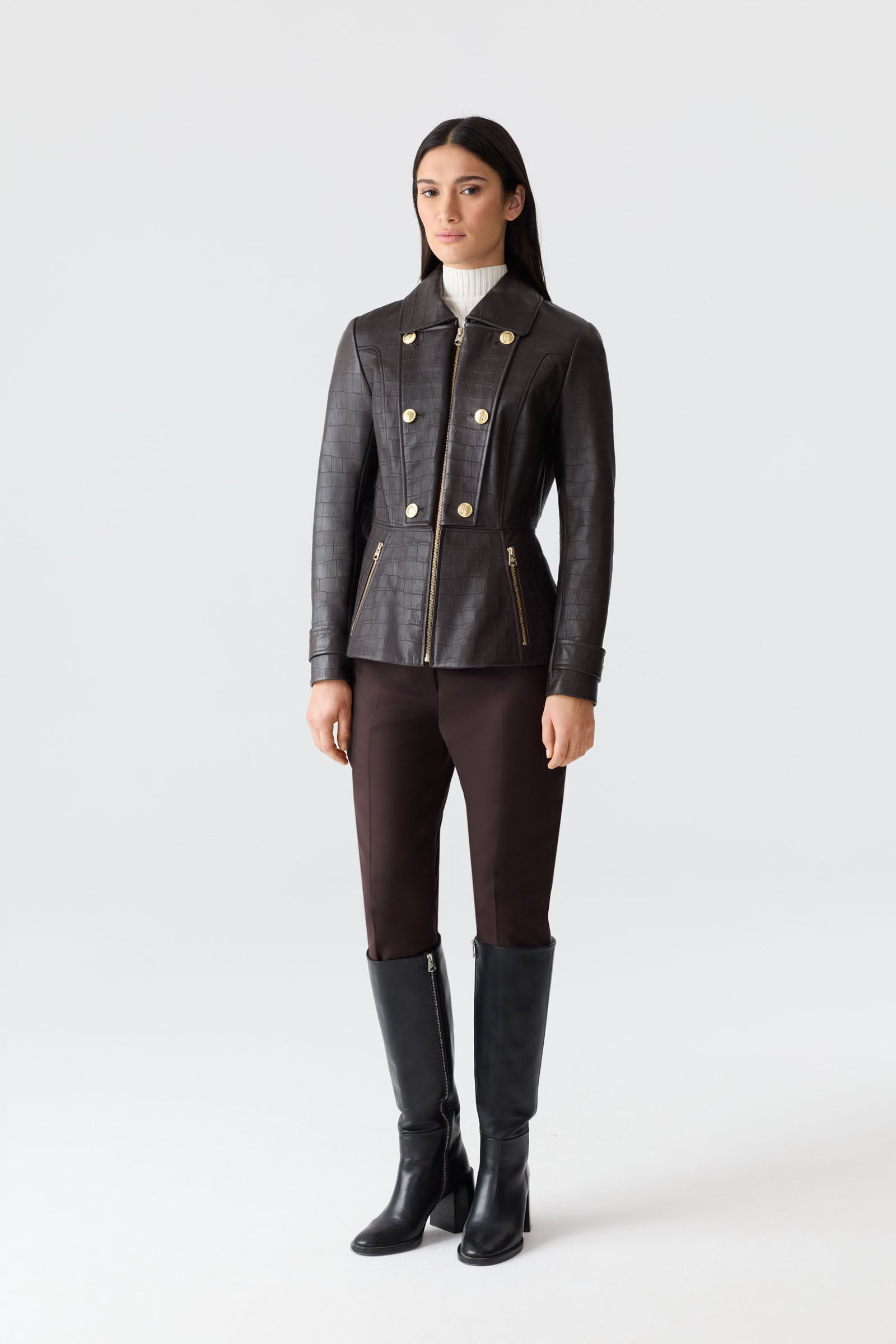 【MASA】CCU MAC LEATHER COAT BARBARA-NV Croc Leather Jacket for Women | Mackage US