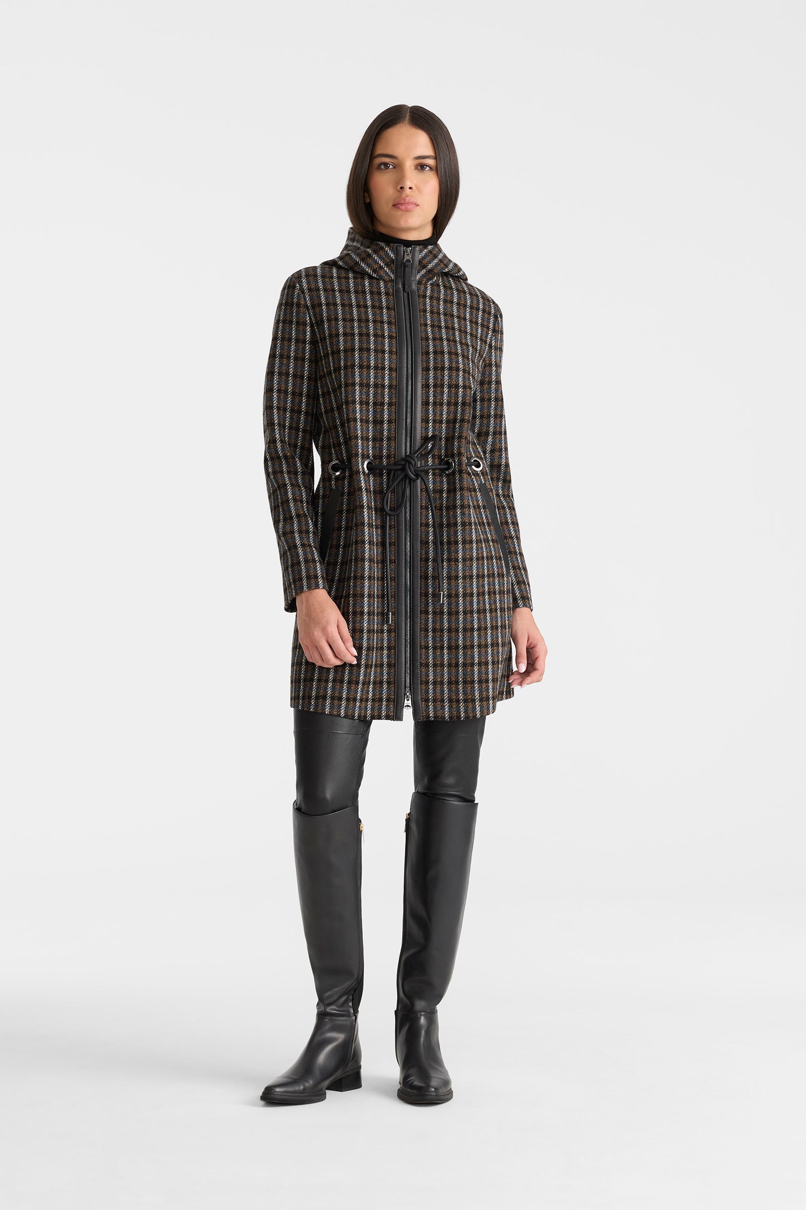 BLITHE-STP Wool and leather belt coat for Women | Mackage® US