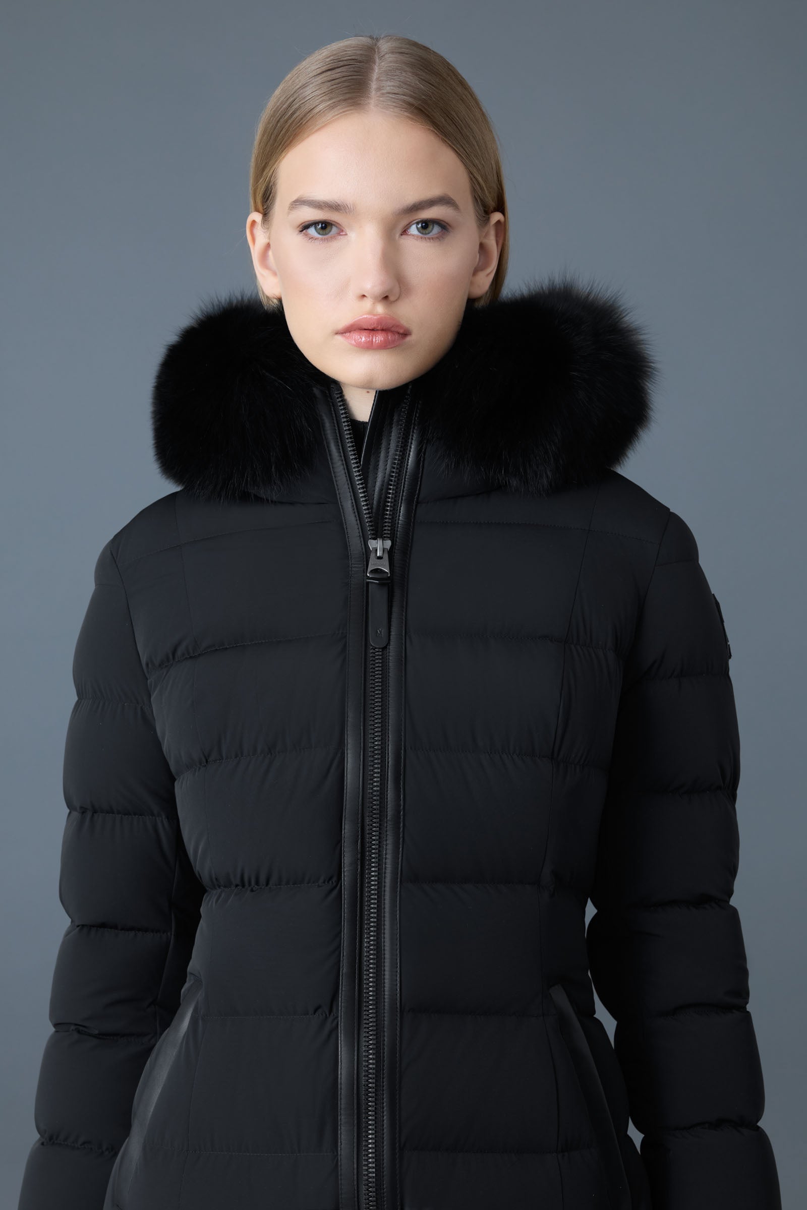 CALLA-BX stretch light Down coat - blue fur collar for Women