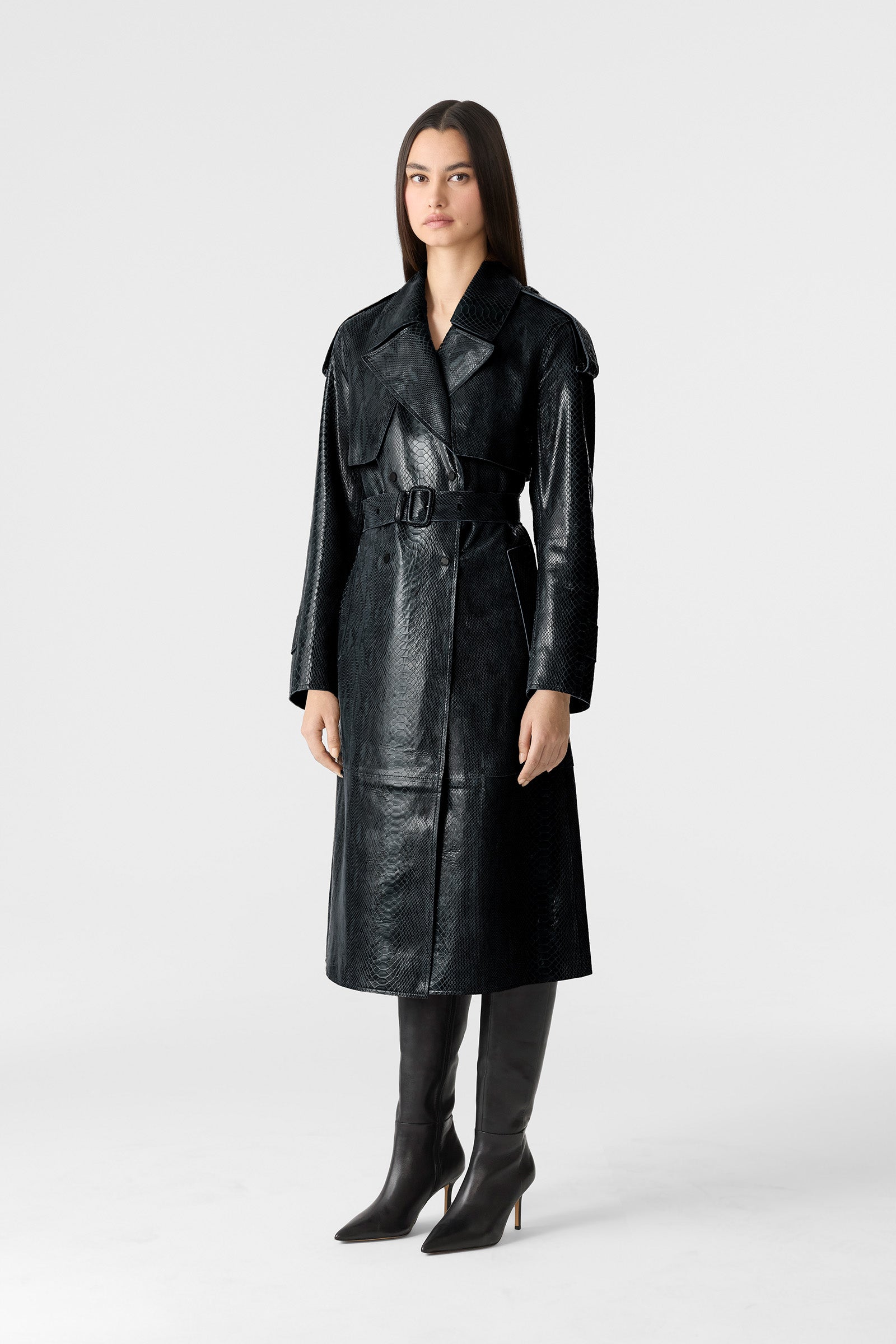 CARMELA-SNK Snake Pattern Leather Trench for Women | Mackage® US