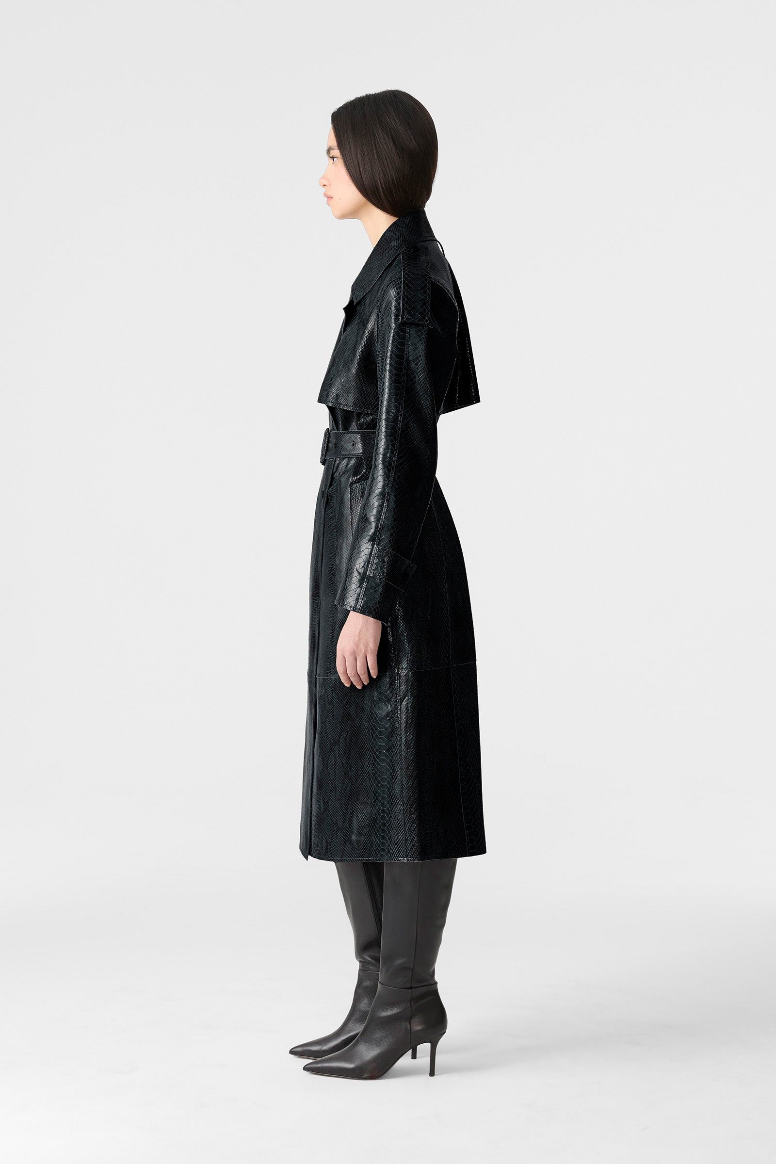 CARMELA-SNK Snake Pattern Leather Trench for Women | Mackage® US
