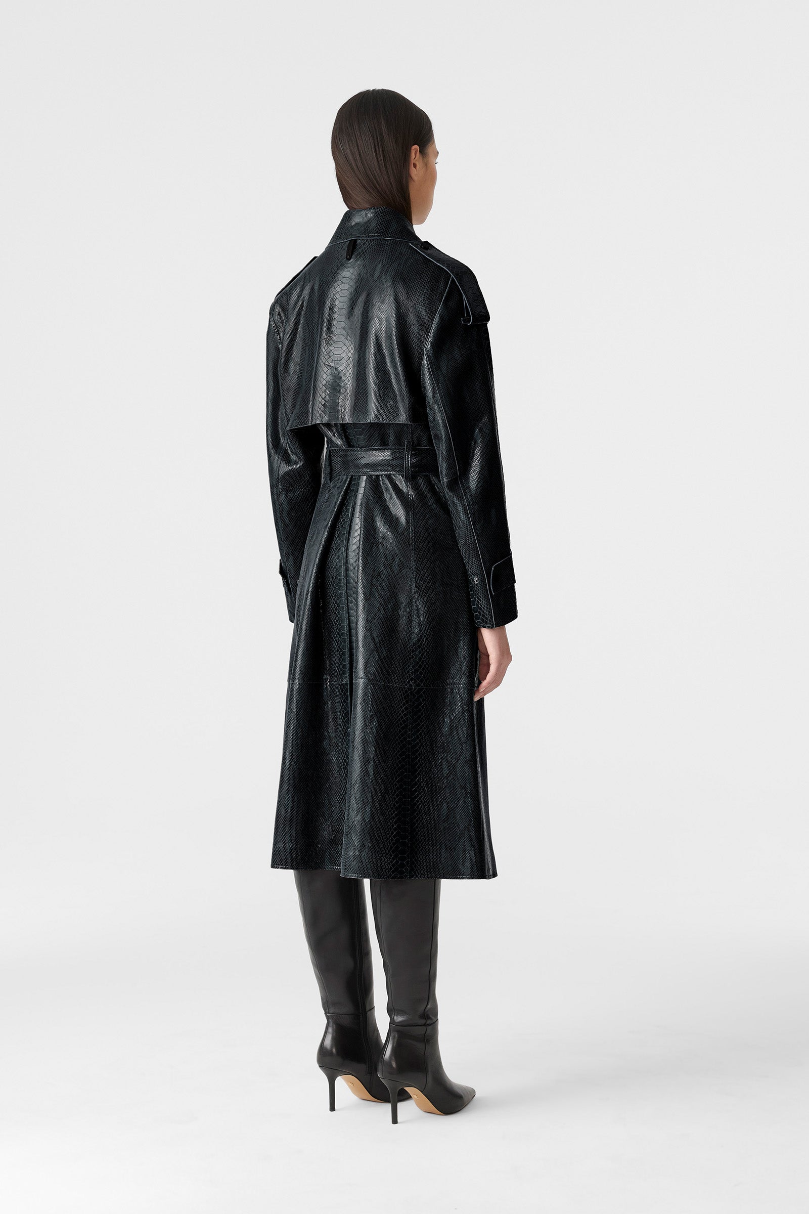 CARMELA-SNK Snake Pattern Leather Trench for Women | Mackage® US