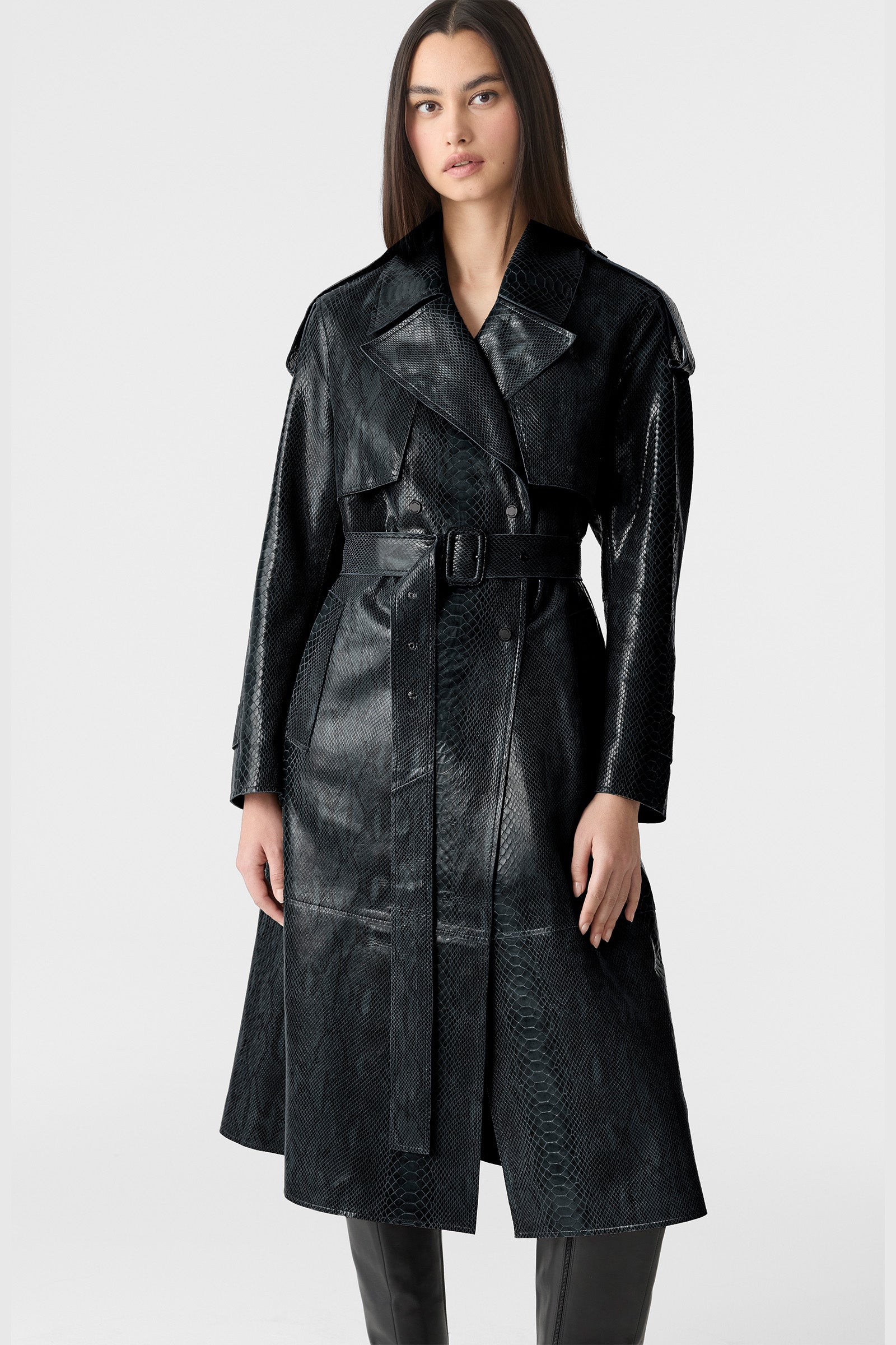 CARMELA-SNK Snake Pattern Leather Trench for Women | Mackage® US