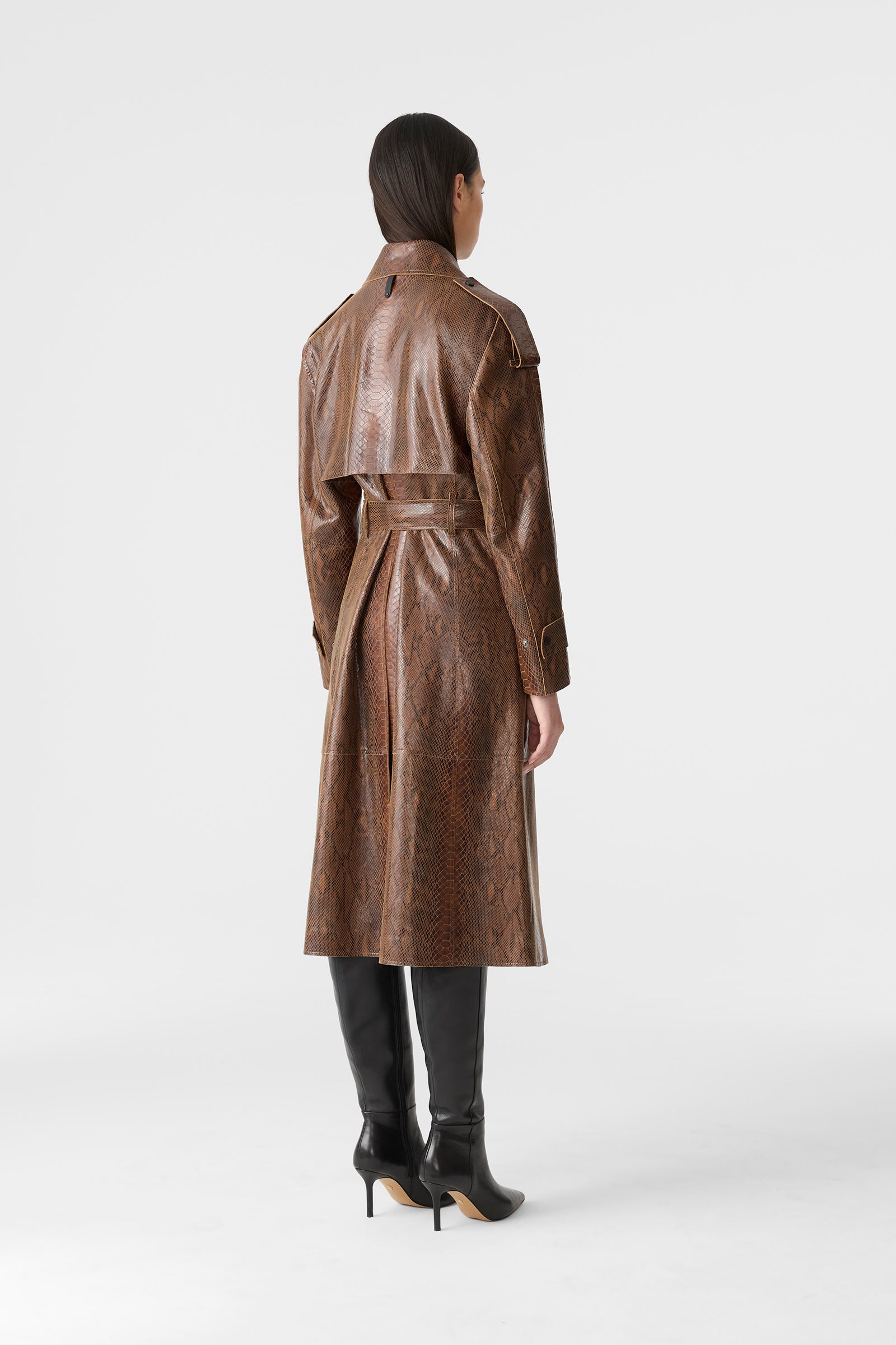 CARMELA-SNK Snake Pattern Leather Trench for Women | Mackage® US