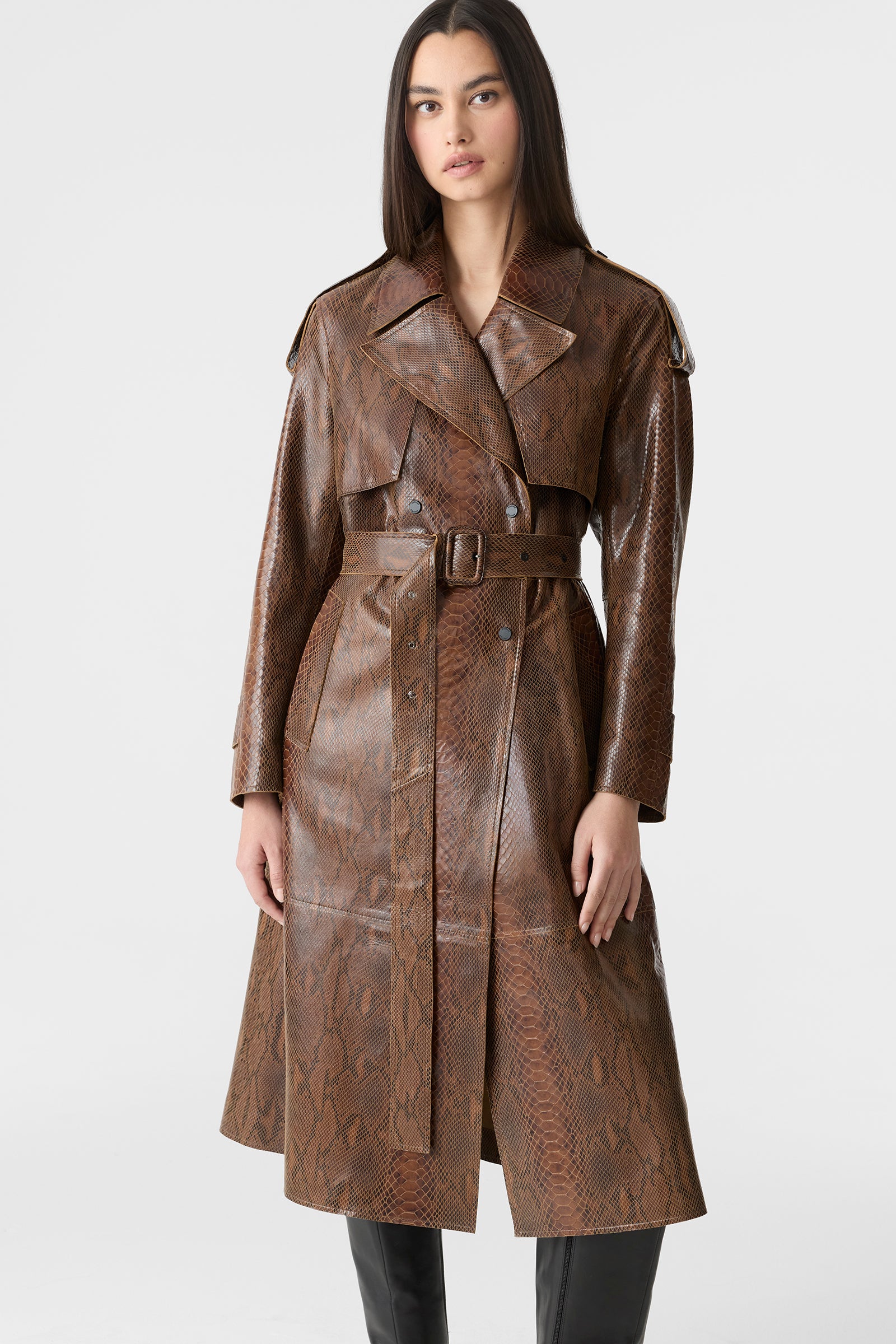 CARMELA-SNK Snake Pattern Leather Trench for Women | Mackage® US