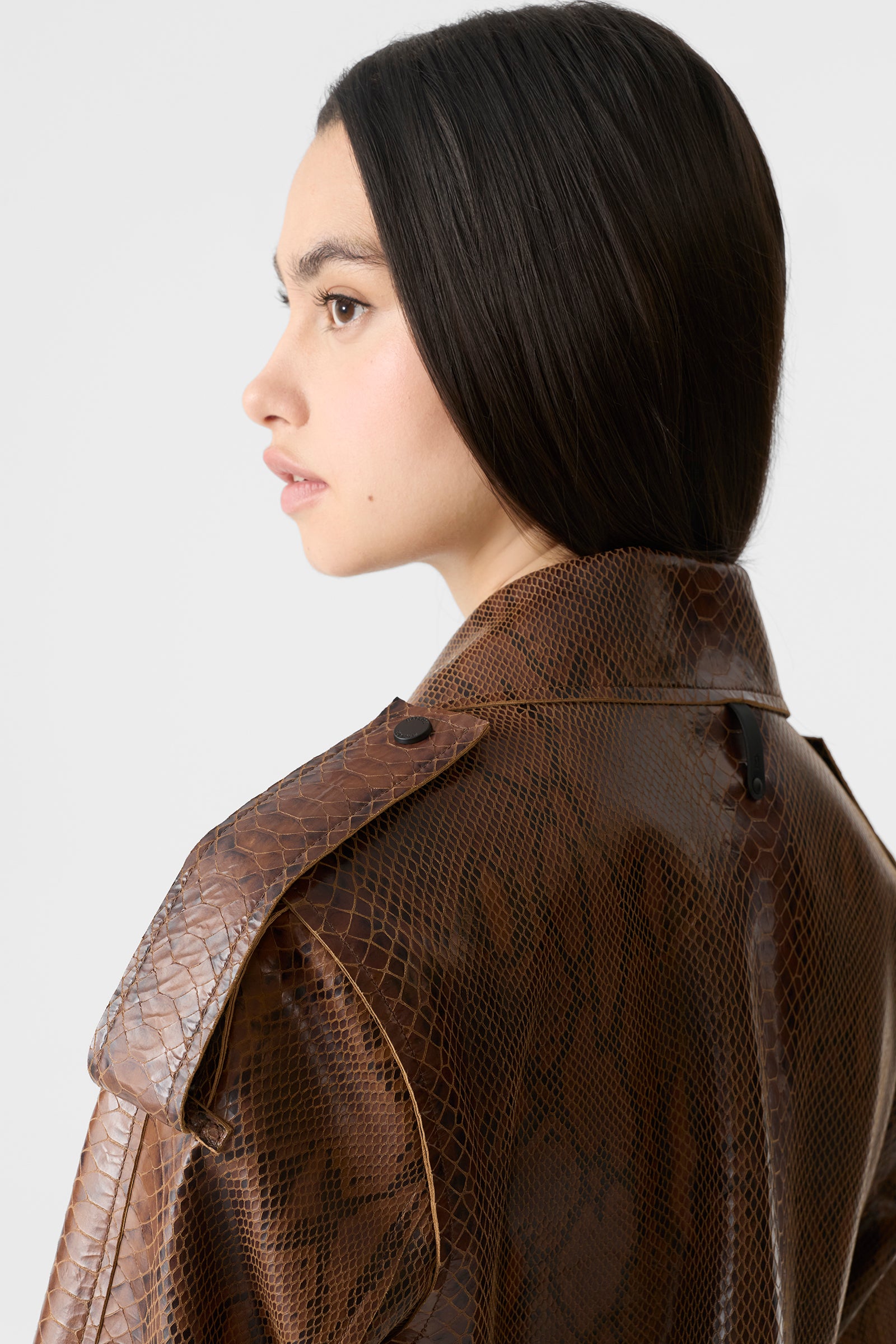 CARMELA-SNK Snake Pattern Leather Trench for Women | Mackage® US
