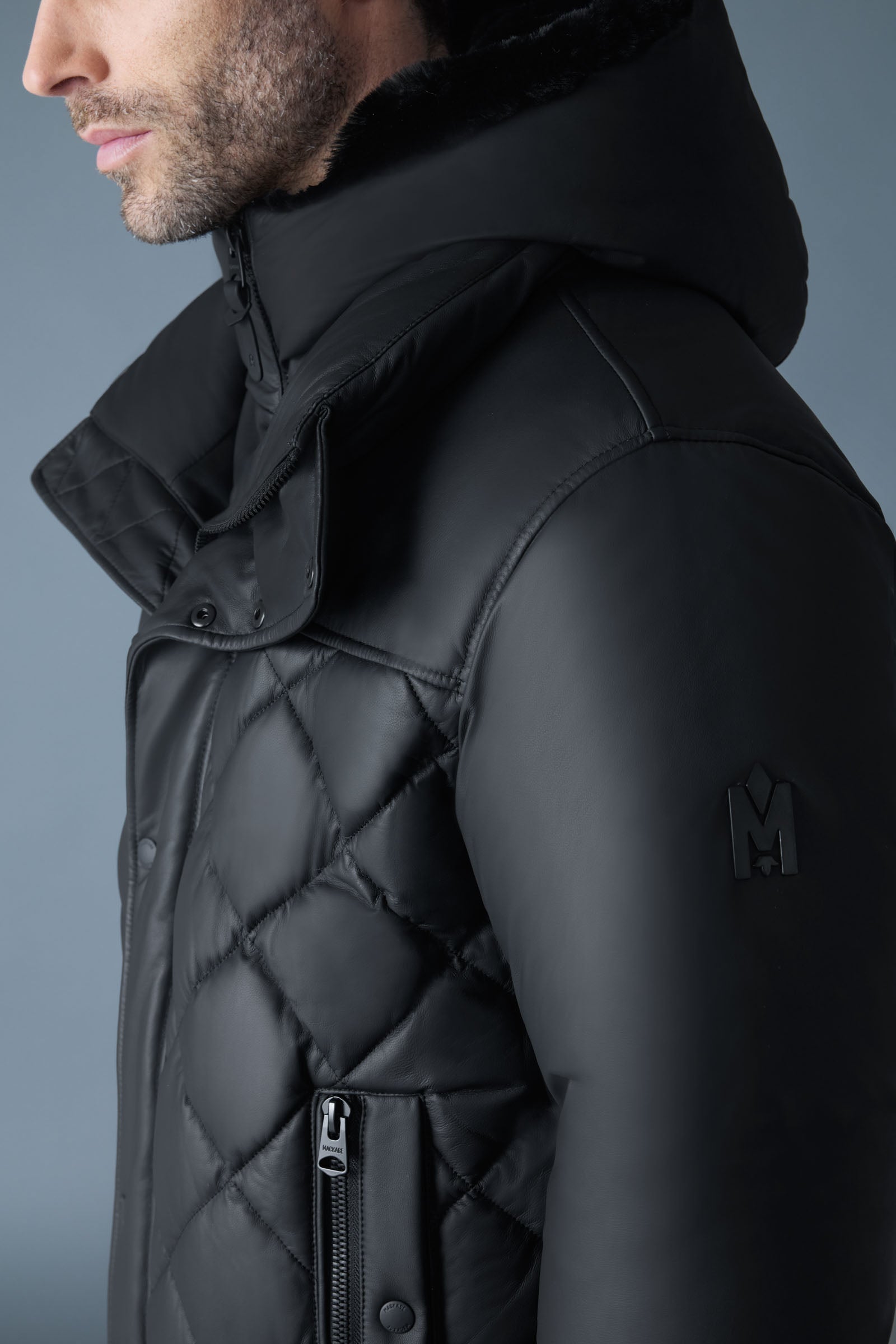 CASH Diamond-Quilted Leather Jacket With Shearling Hood for Men