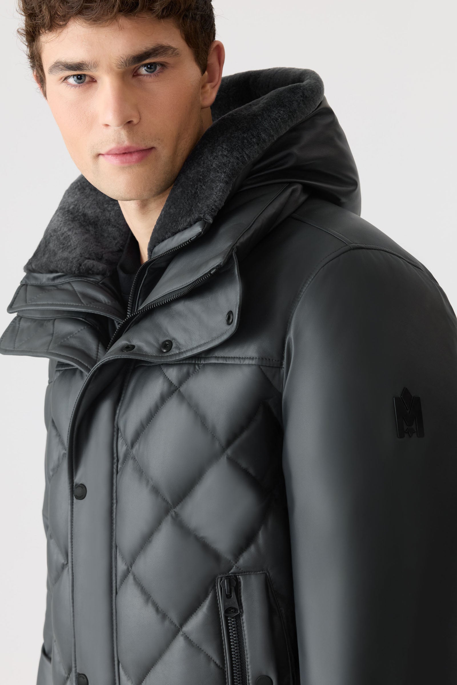 CASH Diamond-Quilted Leather Jacket With Shearling Hood for Men