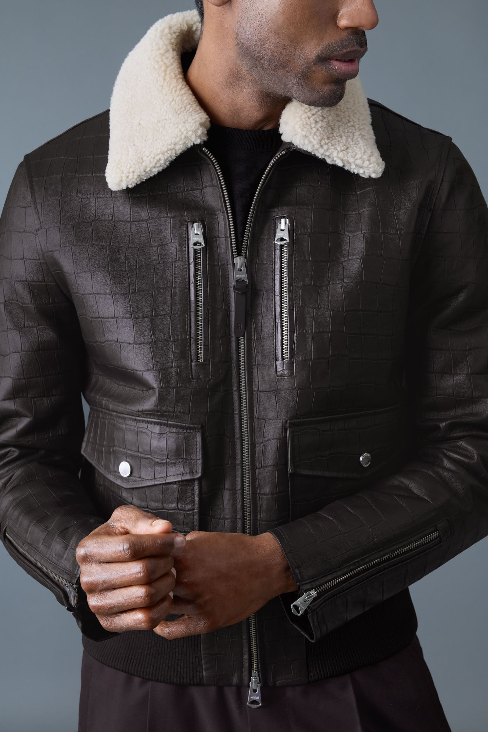 CHANCE-NV Croc-Embossed Leather Jacket for Men | Mackage US