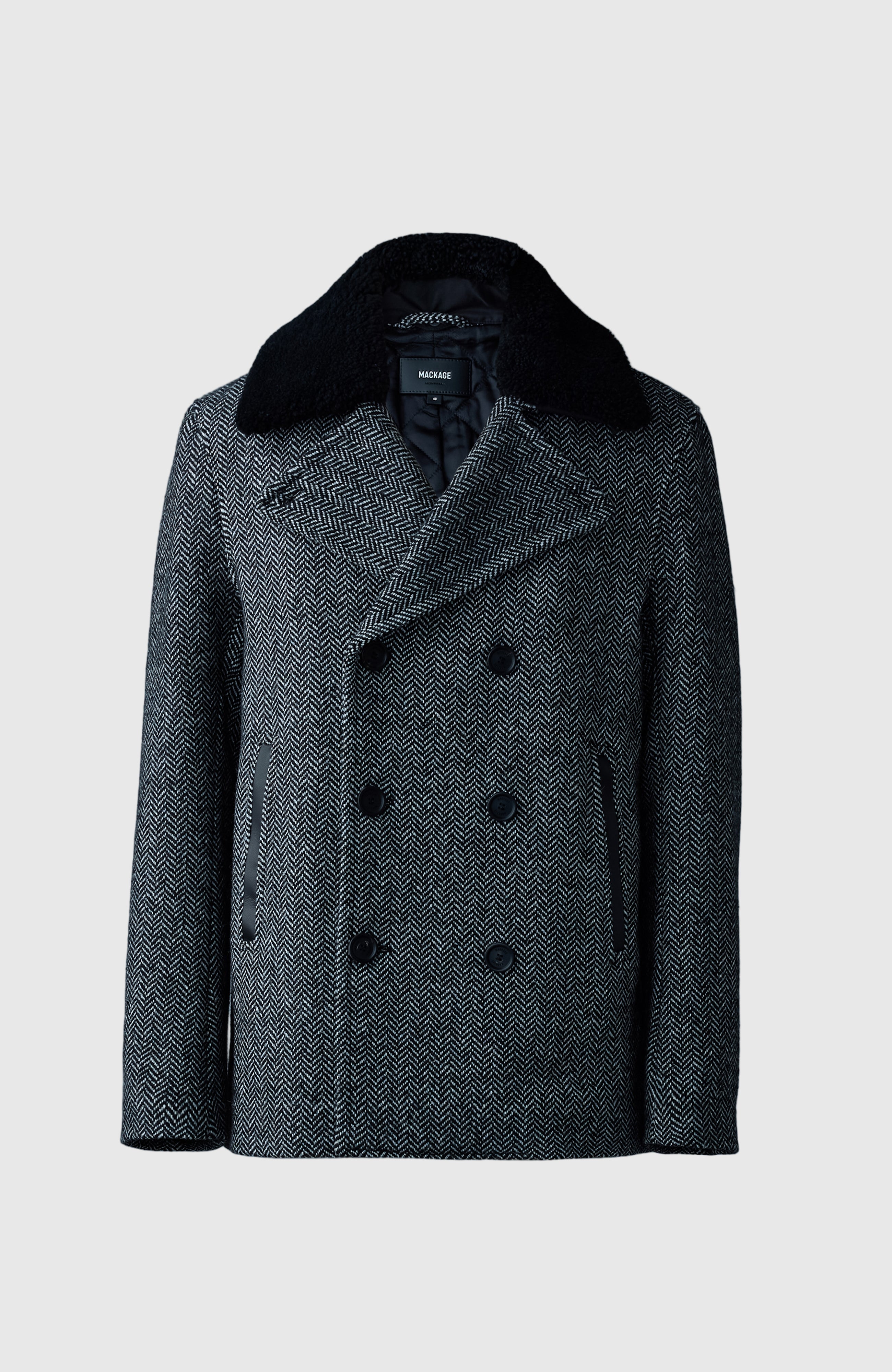 Cole-HB, wool herringbone jacket with shearling collar | Mackage® US