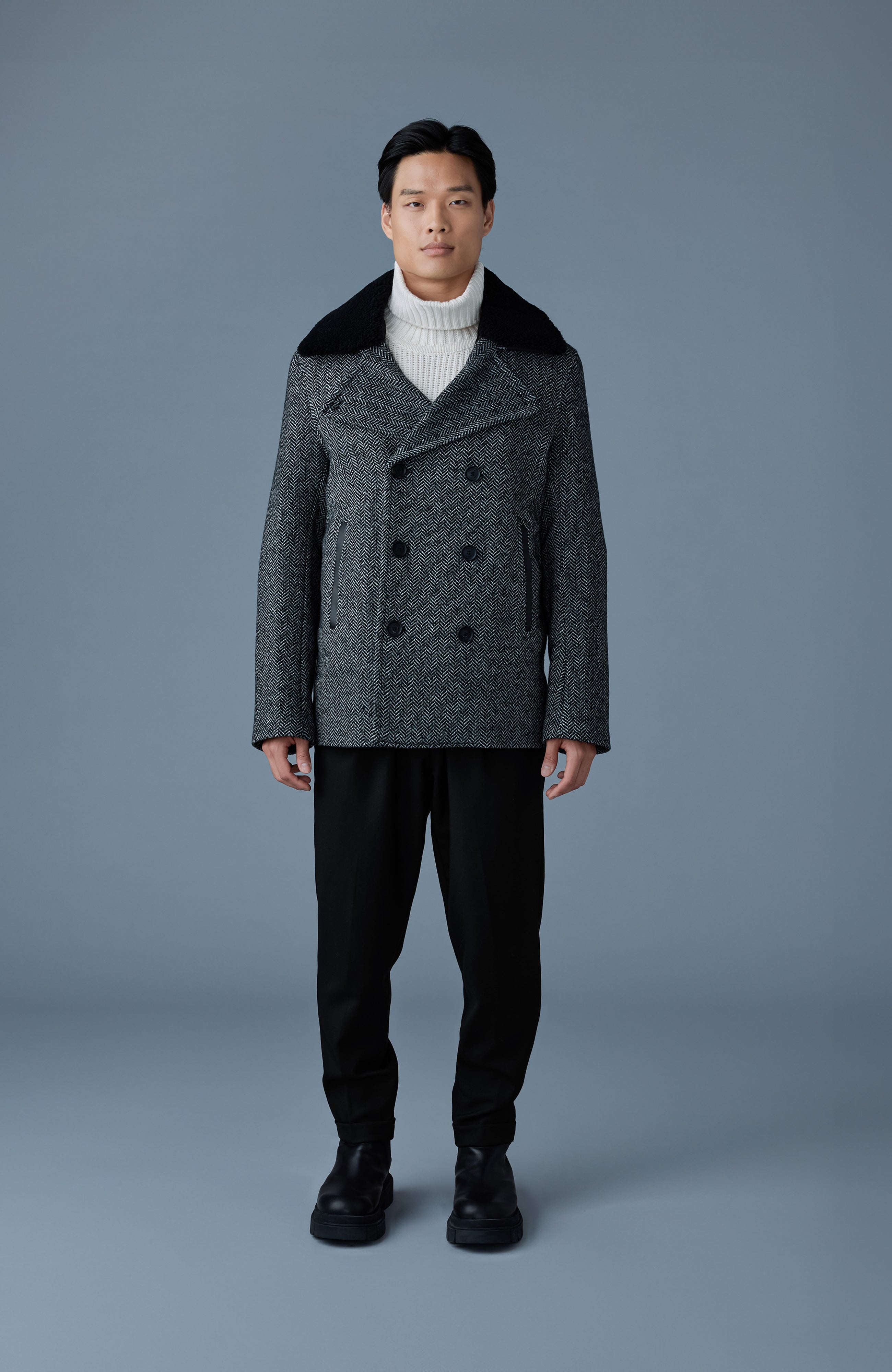Cole-HB, wool herringbone jacket with shearling collar | Mackage® US