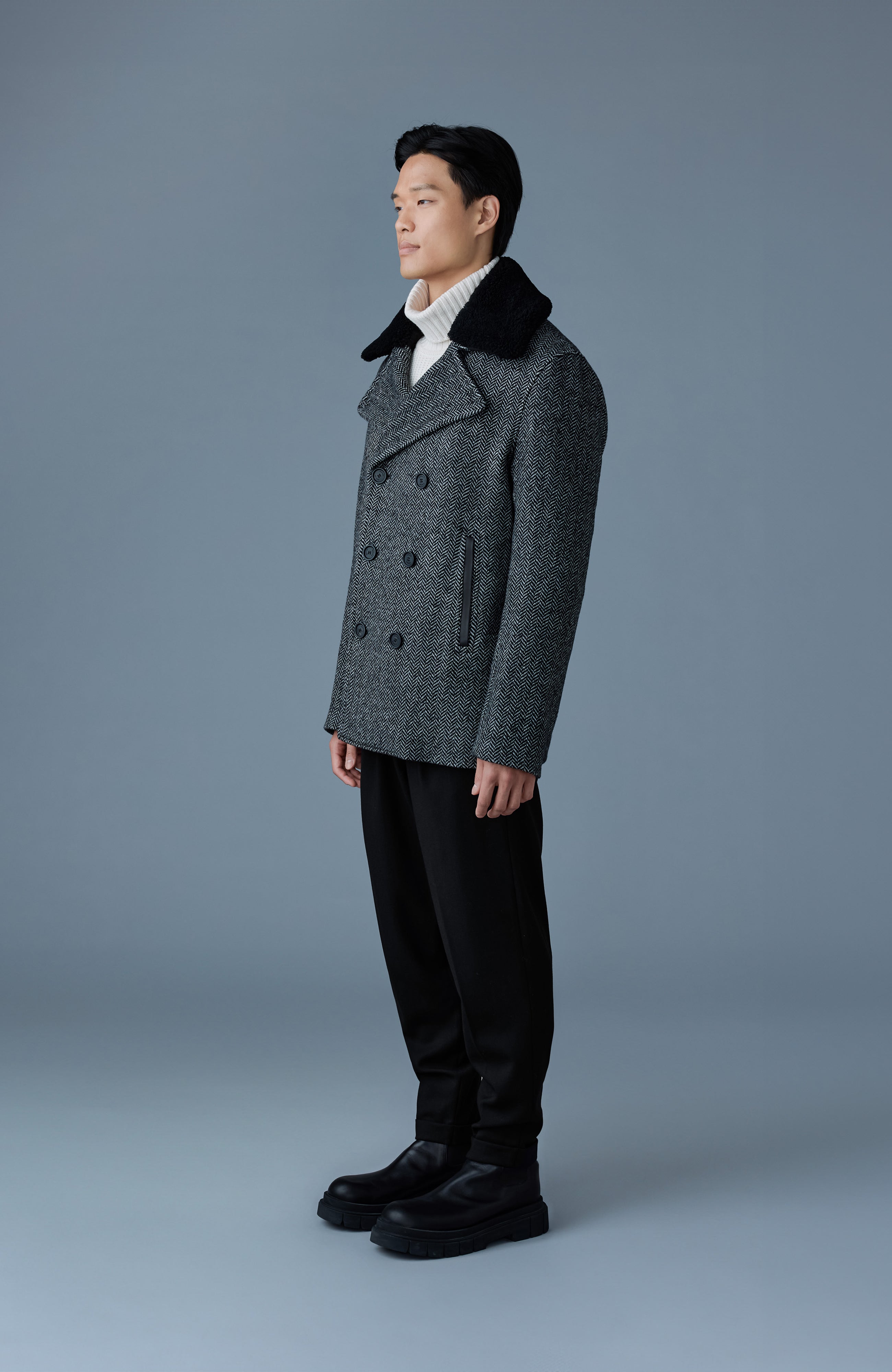 Cole-HB, wool herringbone jacket with shearling collar | Mackage® US