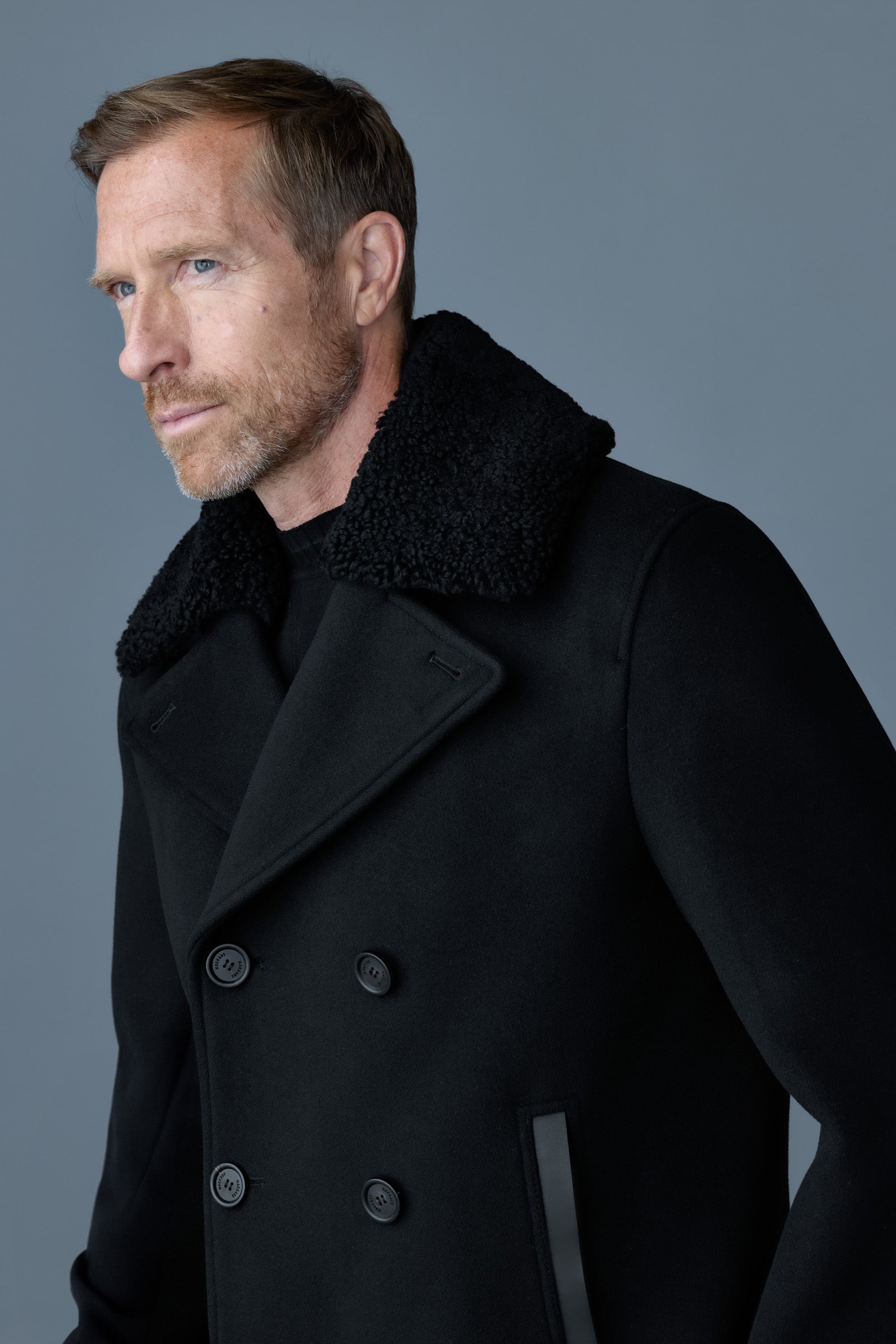 Cole, wool double-breasted jacket with shearling collar | Mackage® US