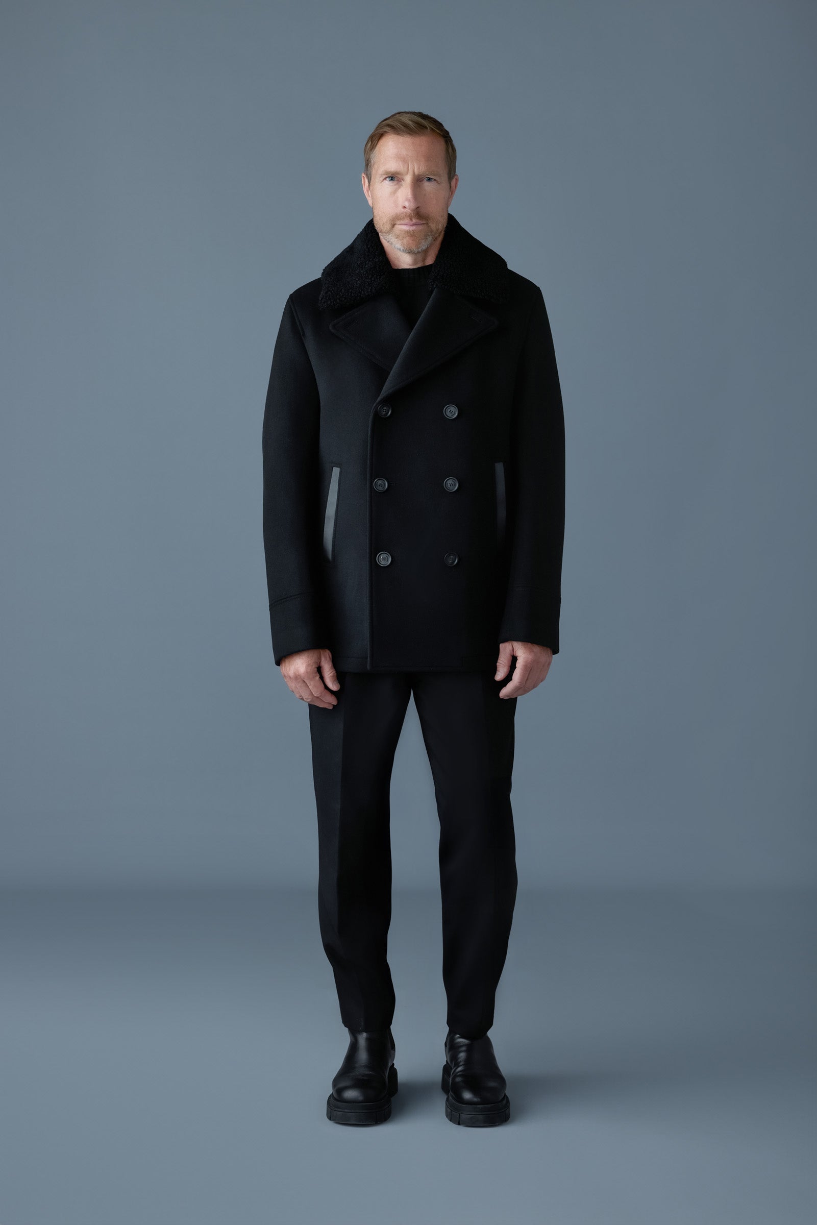 Cole, wool double-breasted jacket with shearling collar | Mackage® US