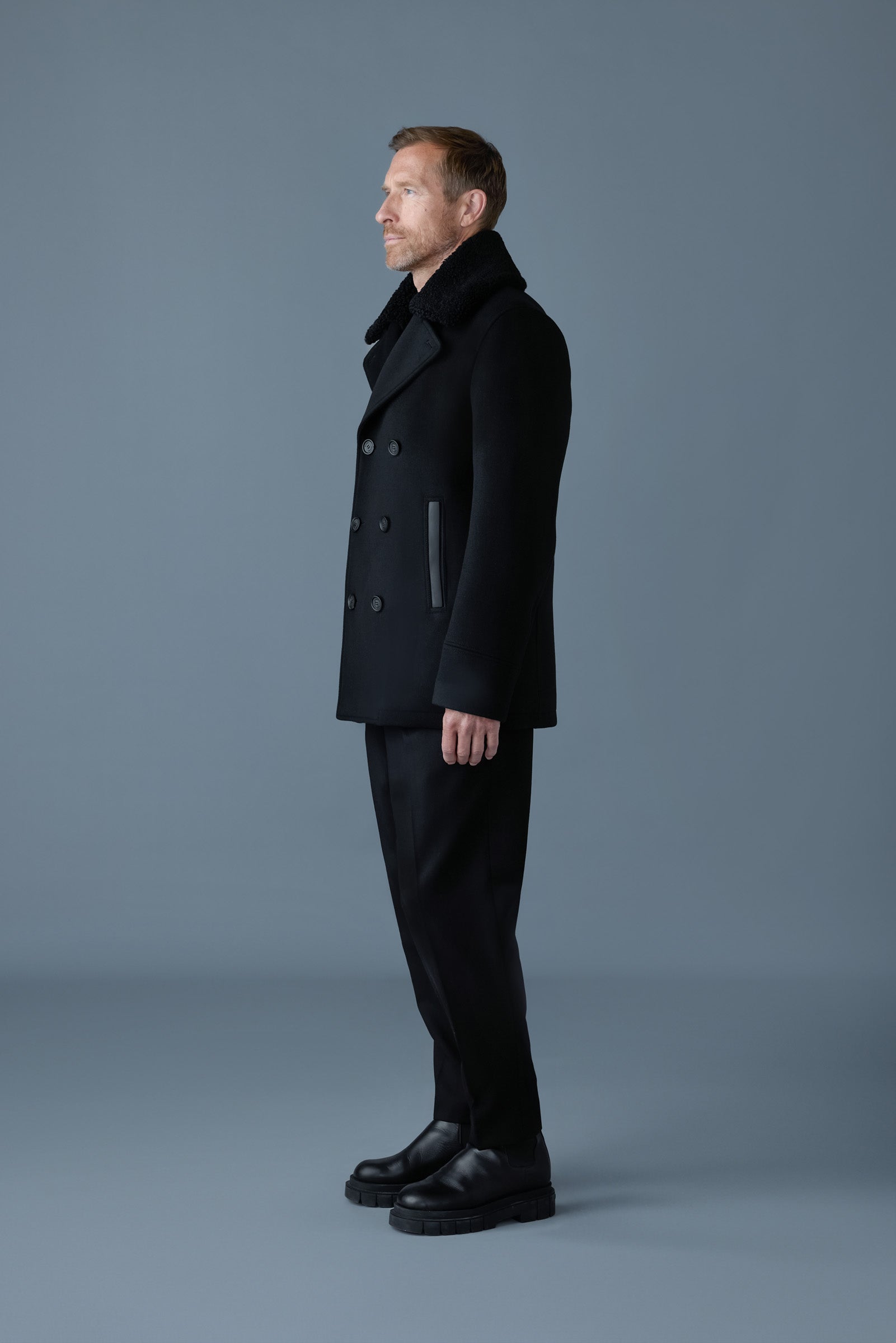 Cole, wool double-breasted jacket with shearling collar | Mackage® US