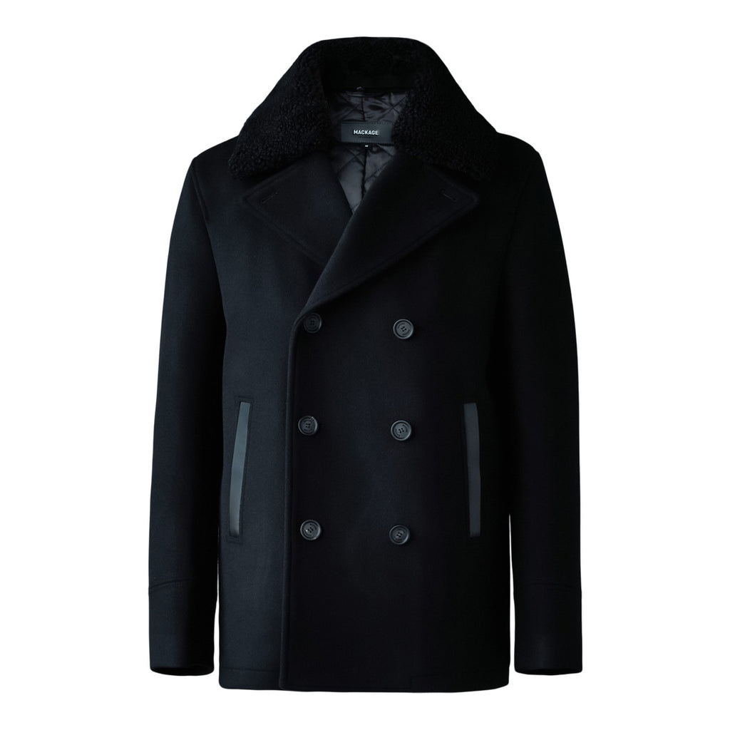 Cole, wool double-breasted jacket with shearling collar